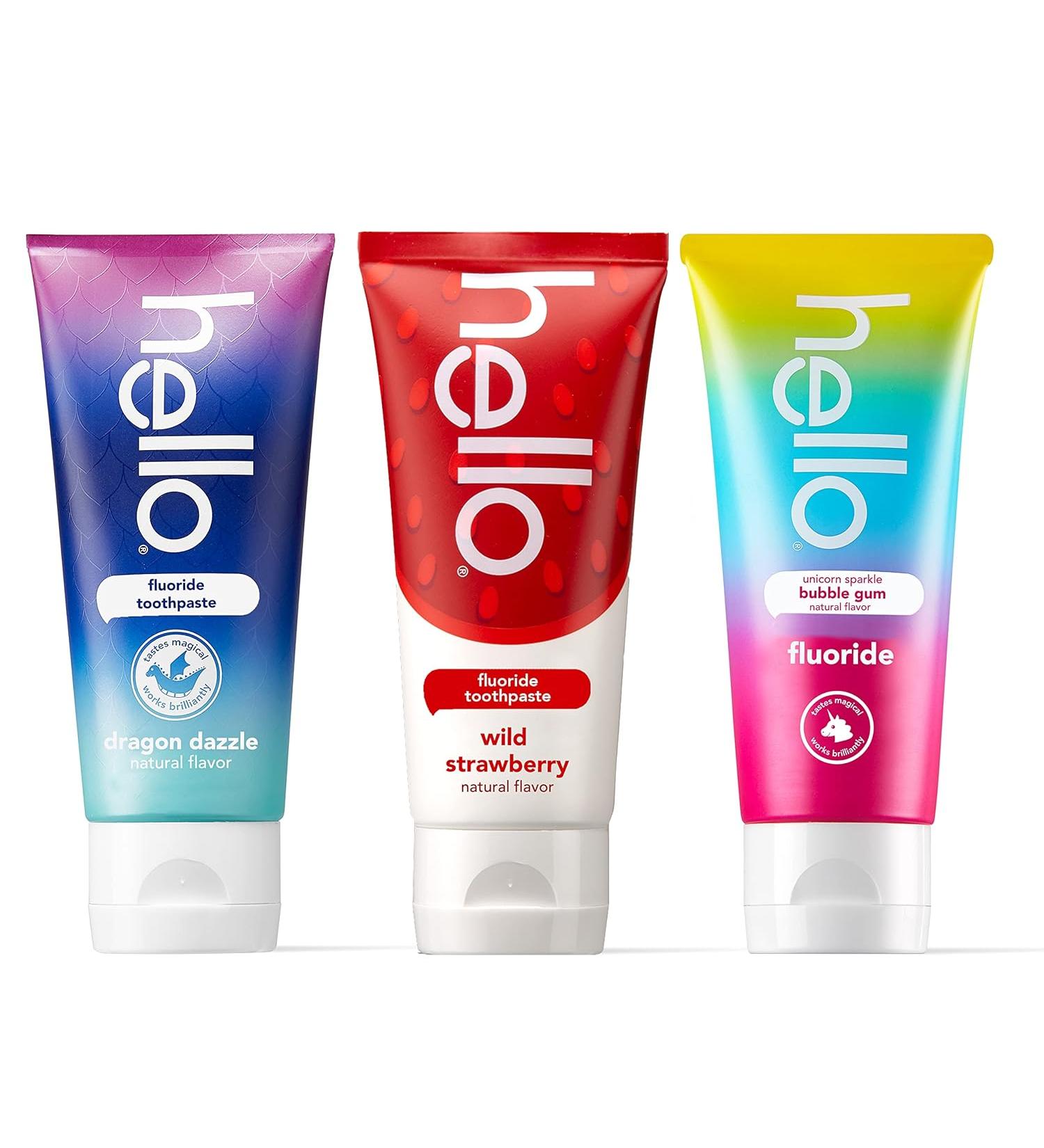 hello Variety Fluoride Kids Toothpaste, Anticavity Natural Flavors Gluten Free - Unicorn & Strawberry & Dragon - 4.2 Oz - PAck Of 3 - Buy Online on GoSupps.com