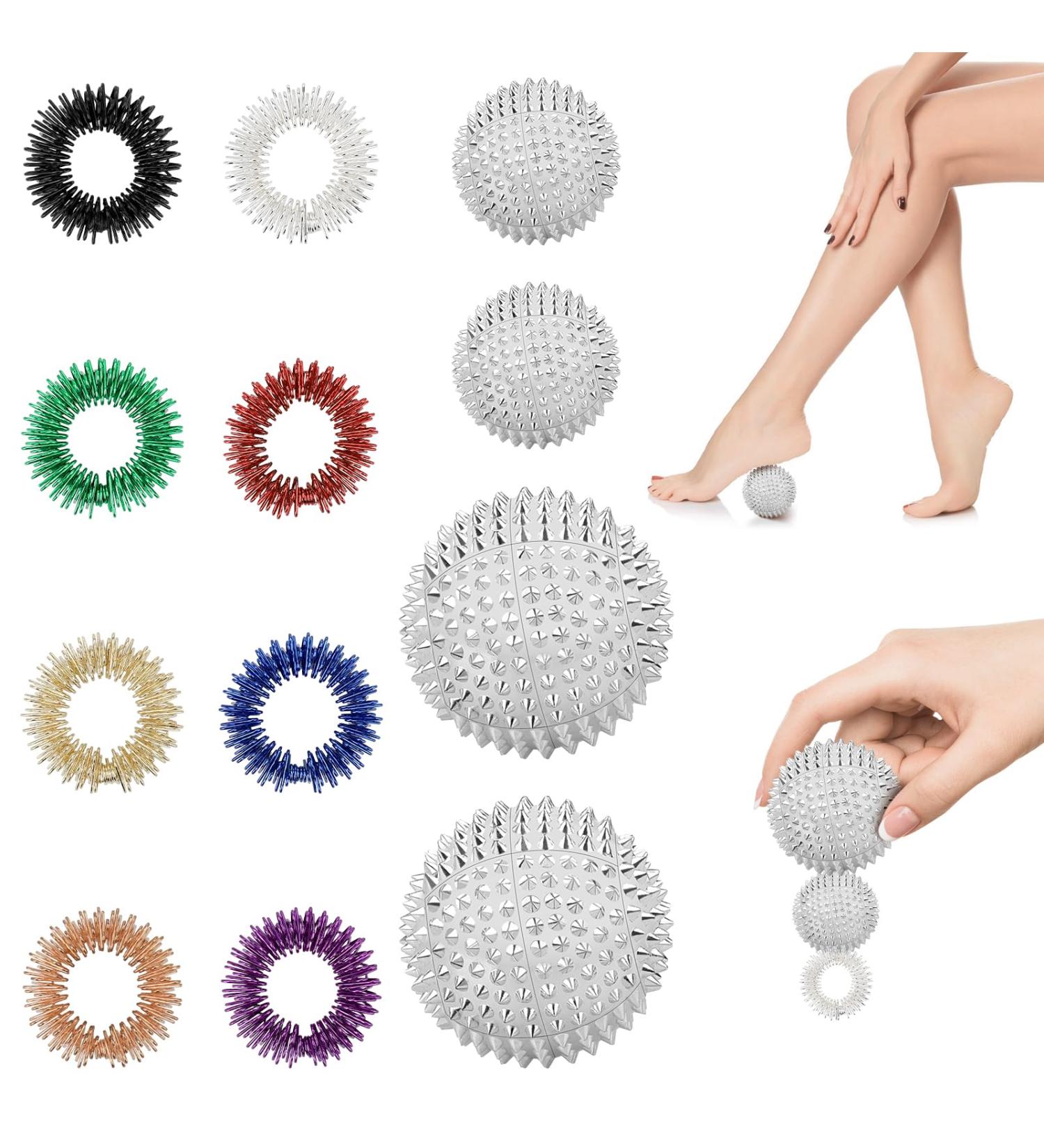 4 Magnetic Acupressure Balls & 8 Sensory Massage Rings | Stress Relief & Finger Massage Tools 32mm & 47mm Hard Hedgehog Balls - Buy Online on GoSupps.com