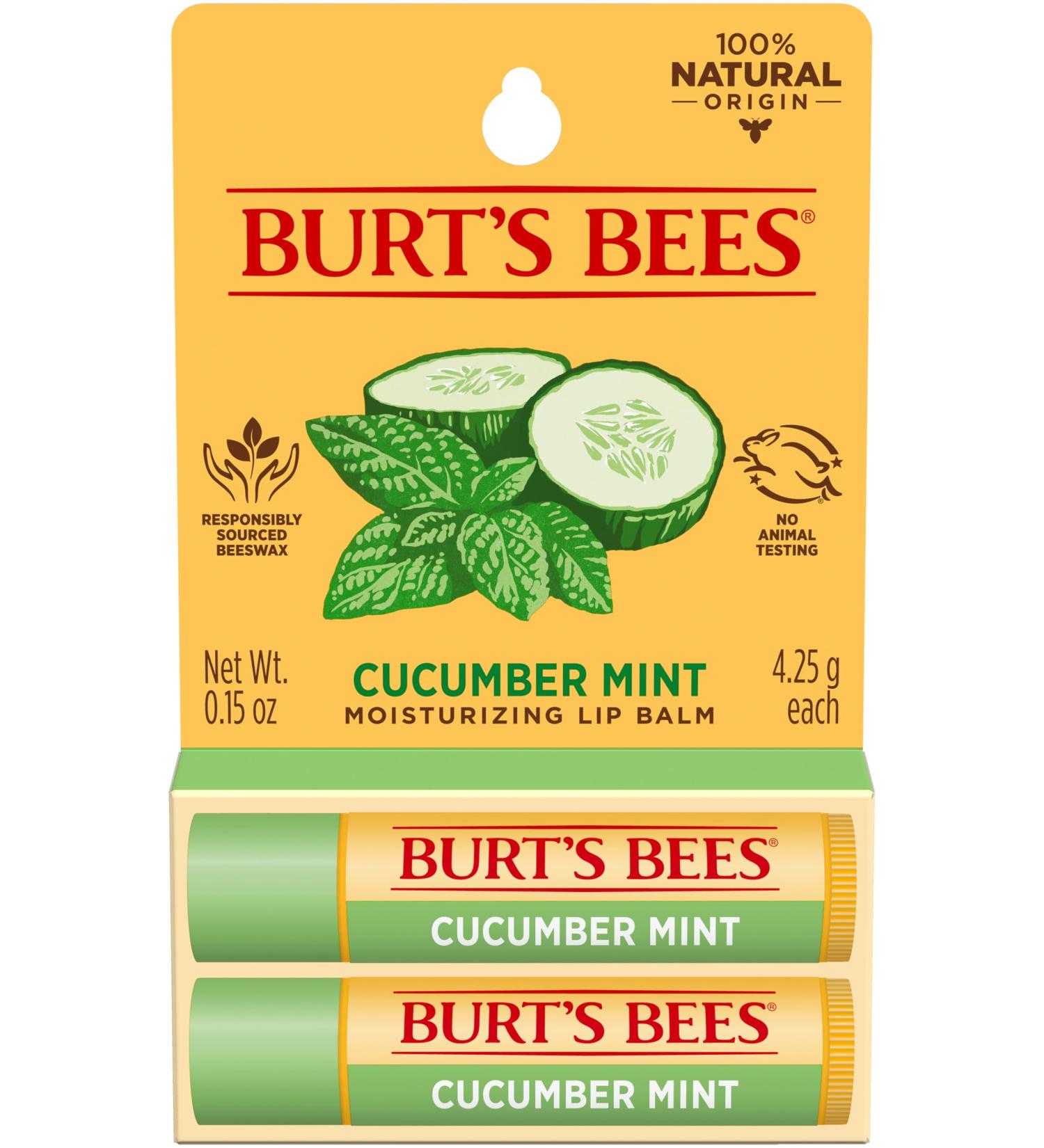 Burt's Bees 100% natural moisturizing lip balm cucumber mint with beeswax 2 Count - Buy Online on GoSupps.com