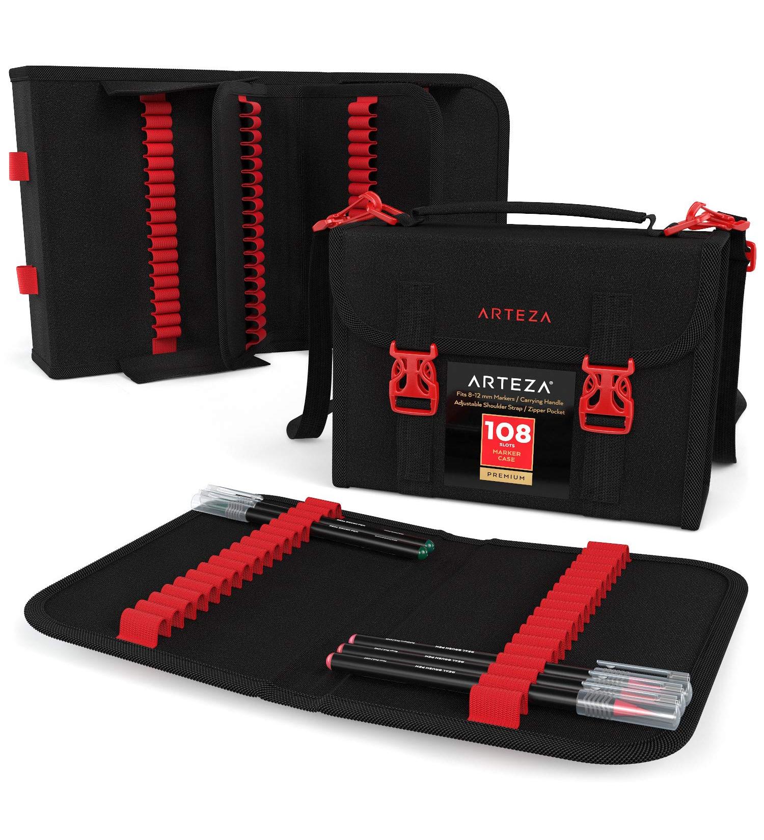 ARTEZA Marker Pen Organizer Case 108 Slots with Zipper Pocket - Ideal for Drawing Markers and Pens - Art Supplies for Artists and Hobby Painters - Removable Baldric - Carrying Handle - Pack of 1 - Buy Online on GoSupps.com