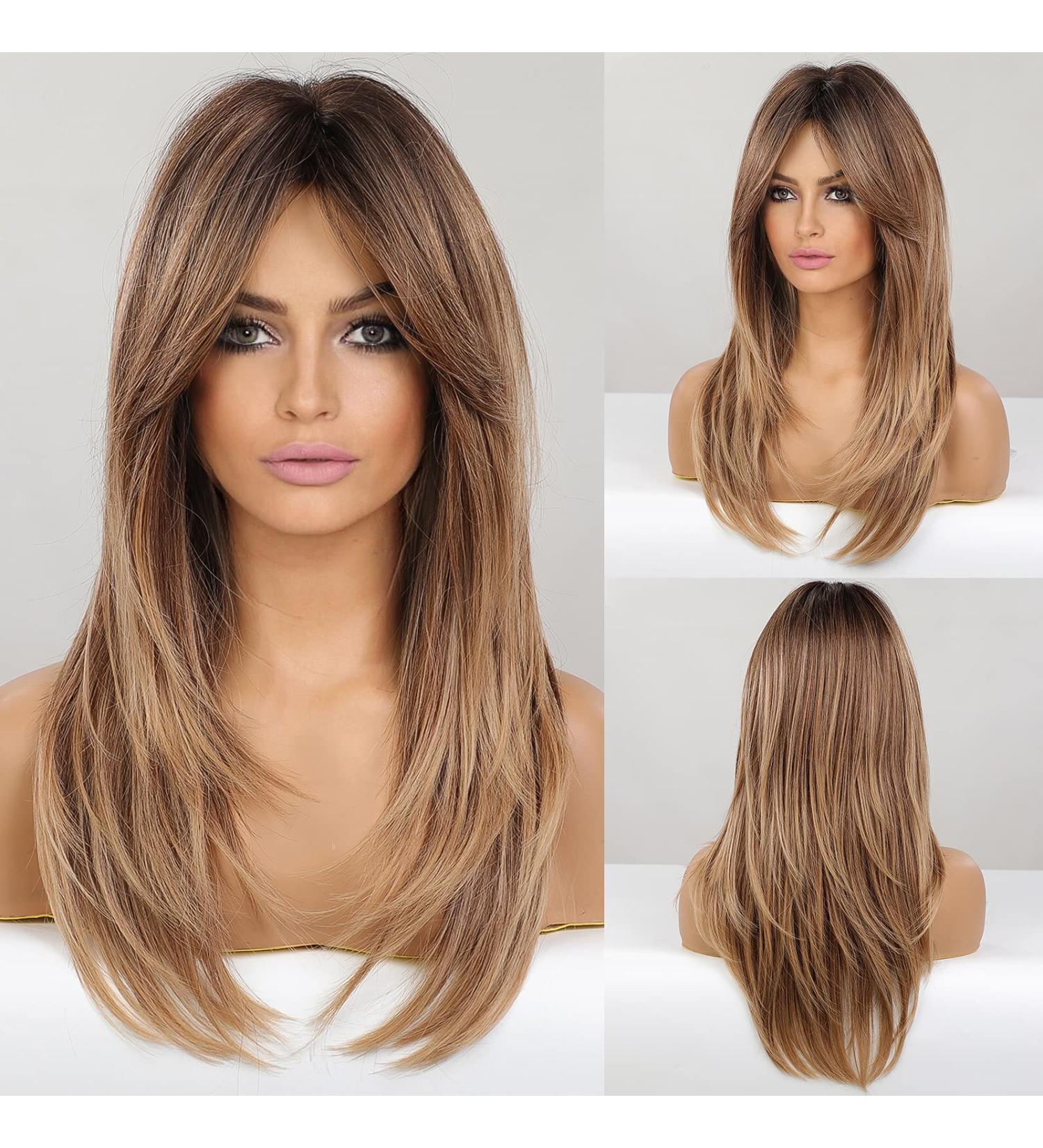 HAIRCUBE Long Ombre Brown Layered Synthetic Curly Hair Wig for Women - Middle Parting - Buy Online on GoSupps.com