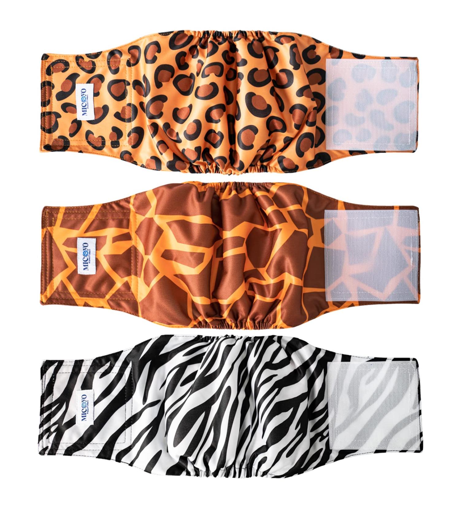 Micoooyo Washable Abdominal Bandage for Male | Reusable Dog Diapers | Suctionable Dog Wrap with Adjustable Closure | Medium (3-Pack) - Wild Africa 33-40.6cm Waist - Buy Online on GoSupps.com