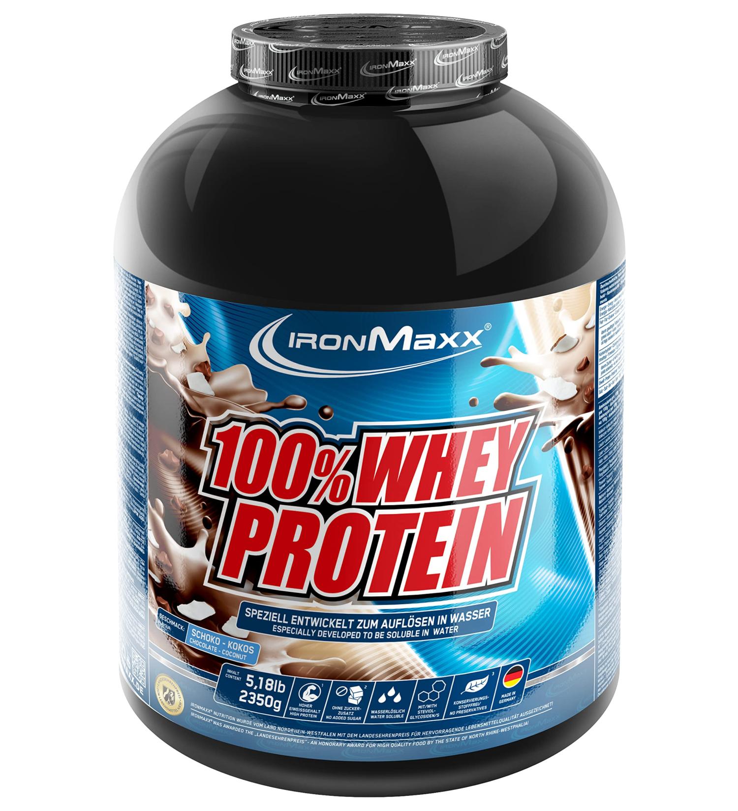 Ironmaxx 100% Whey Protein Powder - Chocolate Coconut 2.35kg | Low Sugar Water-Soluble Protein | Delicious Flavors Available - Shop Internationally! - Buy Online on GoSupps.com