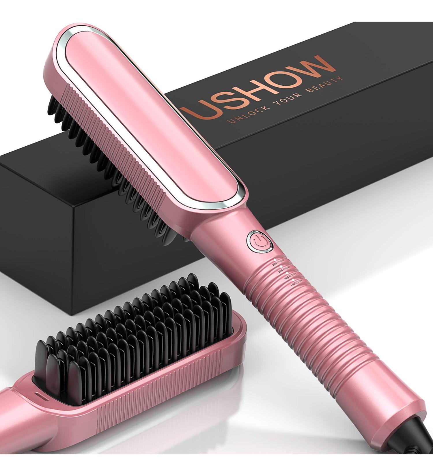 Professional Ceramic Ionic Hair Straightener Brush - Anti-Scald Fast-Heat for Home, Travel & Salon - Buy Online on GoSupps.com