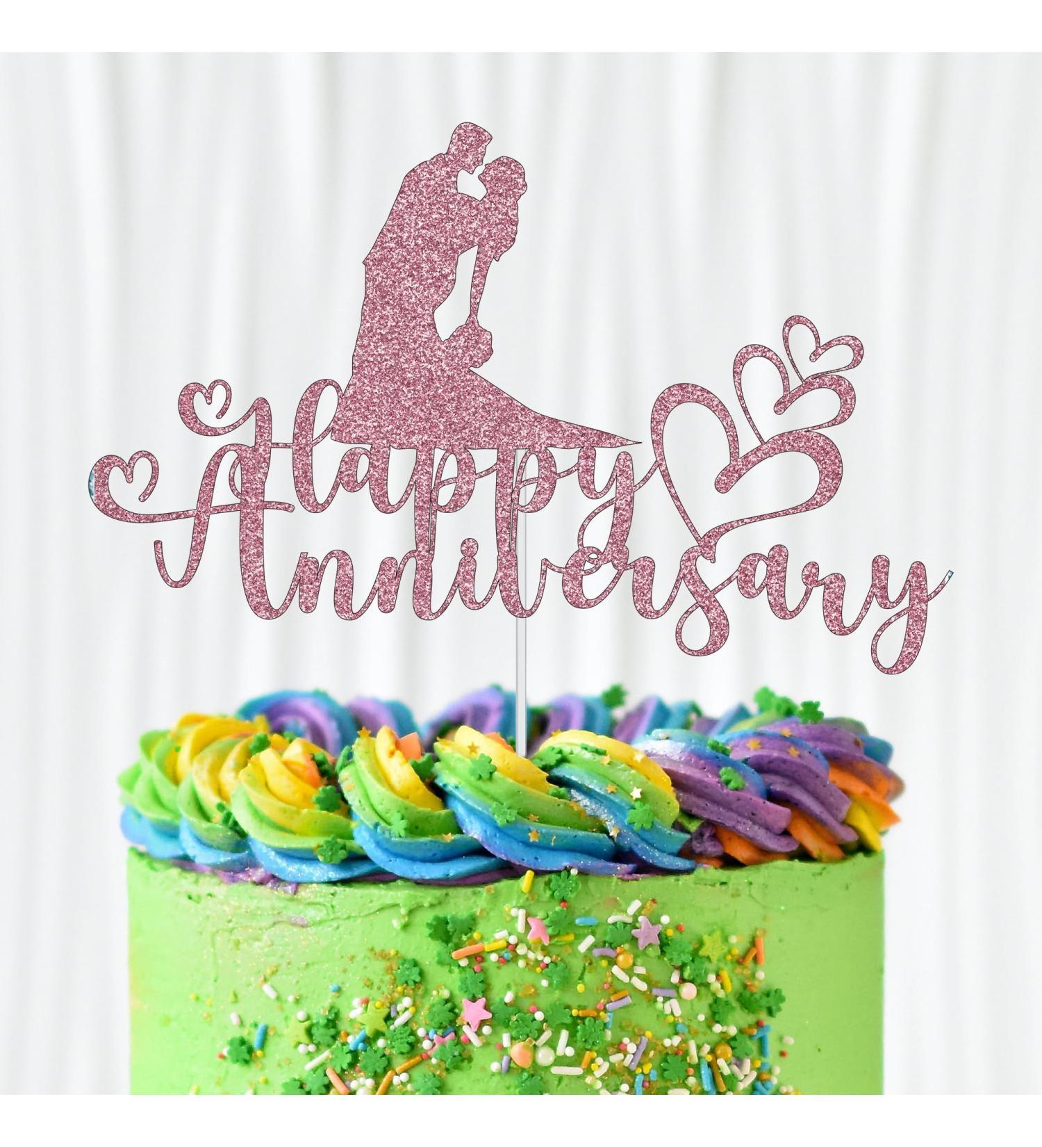 WedDecor Happy Anniversary Baby Pink Glitter Cake Topper Groom and Bride Cupcake Picks Toppers Dessert Cake Decoration Party Supplies for the Wedding Themed Engagement Anniversary Celebration Happy Anniversary - Groom and Bride Baby Pink - Buy Online on GoSupps.com