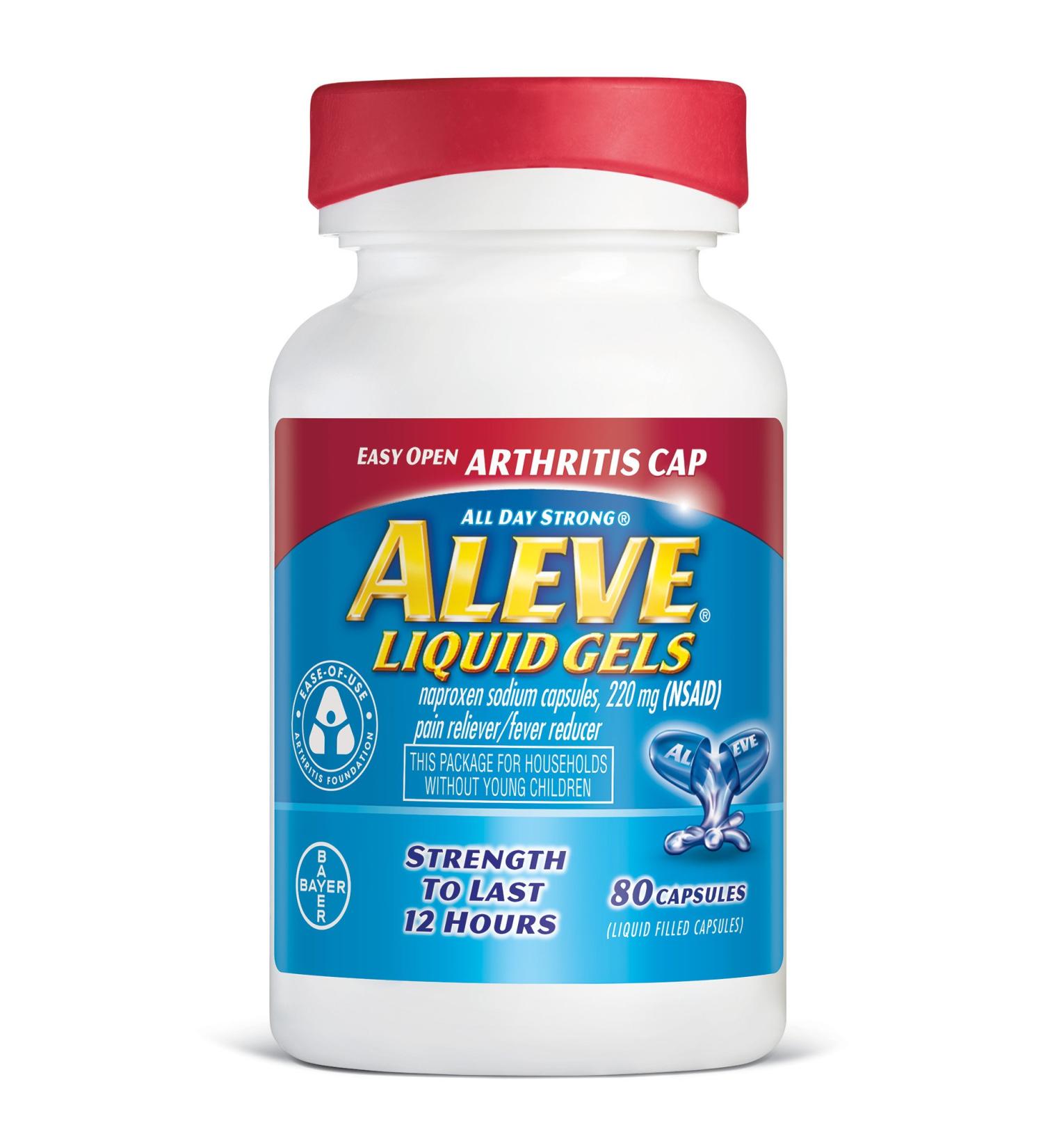 Aleve Liquid Gels with Easy Open Arthritis Cap 220mg - 80 Count | Fast Pain Relief - Buy Online on GoSupps.com