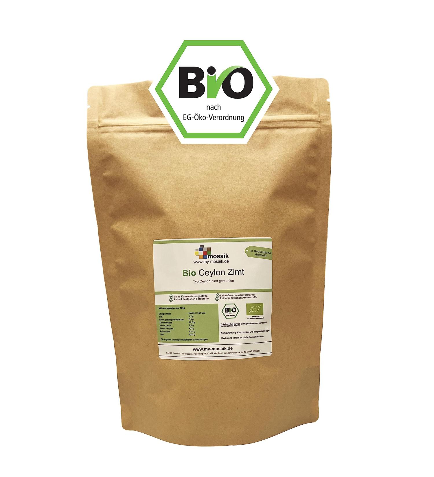 Organic Ceylon Cinnamon 1000g - Type Ceylon - Premium quality reduced germ gluten -free lactose -free laboratory test vegan cinnamon 100% natural gently dried (1000g) 1 kg (1 Pack)