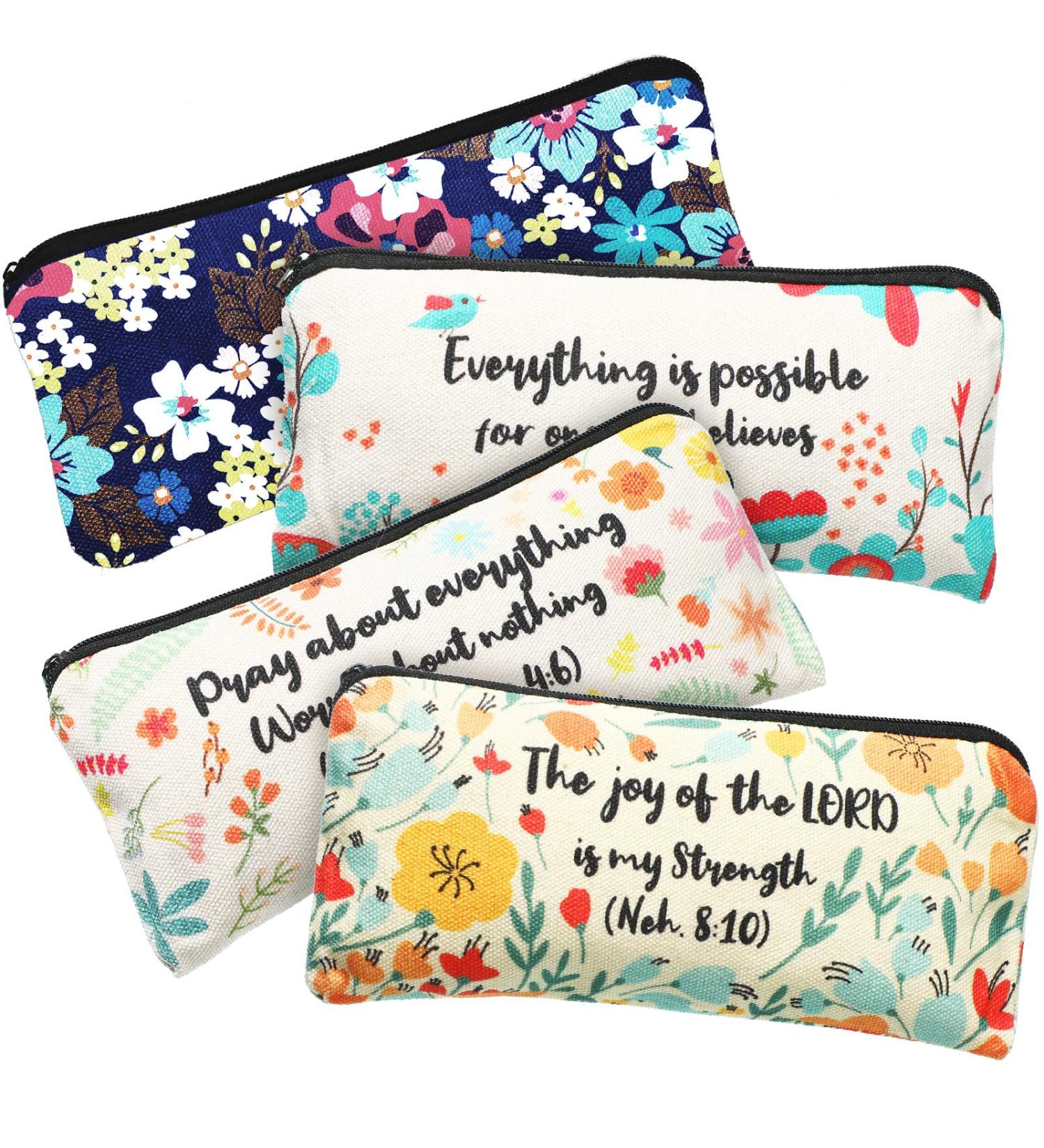 Inspirational Bible Verse Pencil Pouch Set | Christian Makeup Bags for Students & Office Supplies | Canvas Cosmetic Case with Scripture | 4 Pieces (7.8 x 3.8 Inch) - Buy Online on GoSupps.com