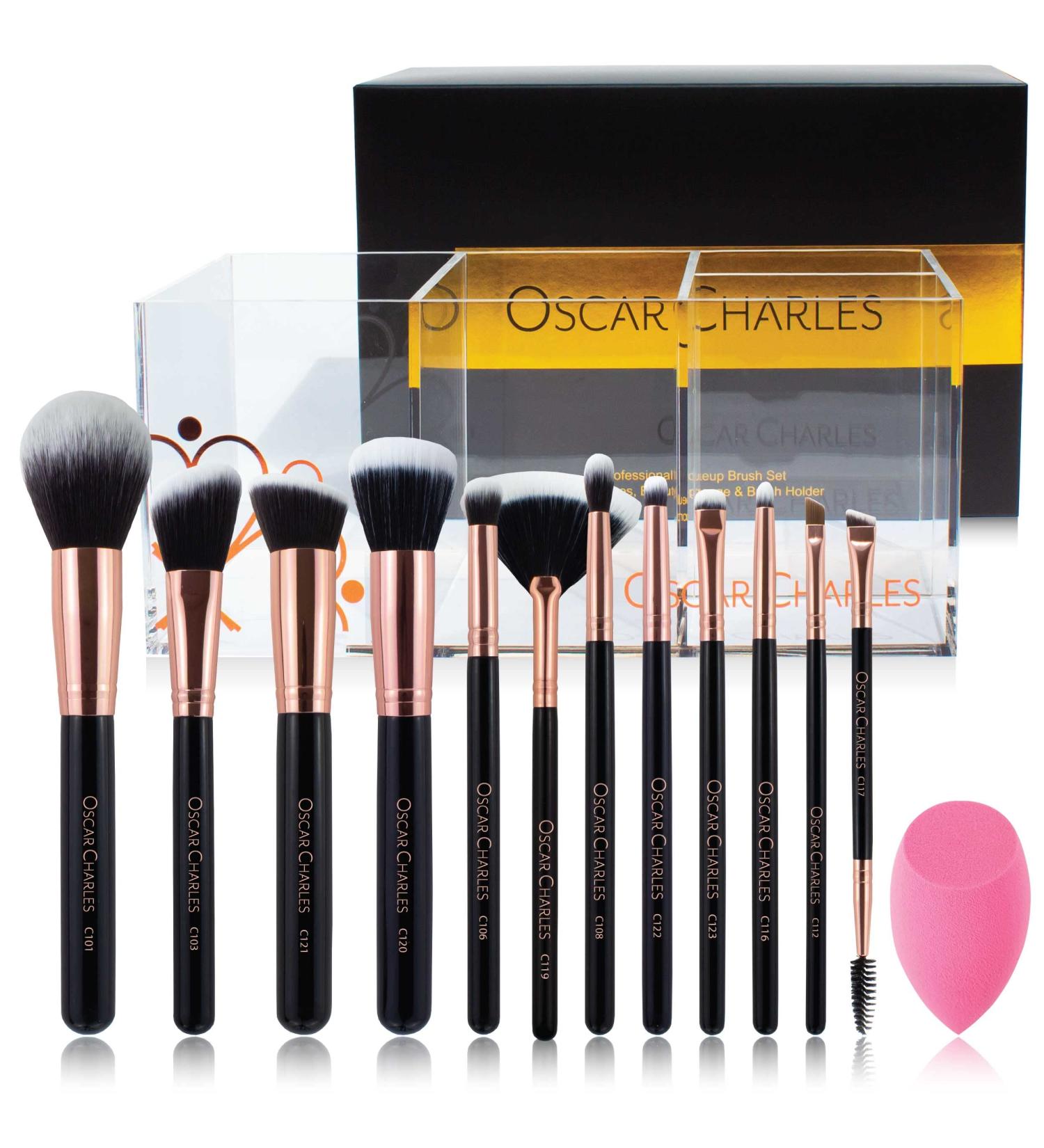 Oscar Charles Professional Radiance Makeup Brush Set with Beauty Sponge & Holder - Rose Gold | International Shipping Available - Buy Online on GoSupps.com