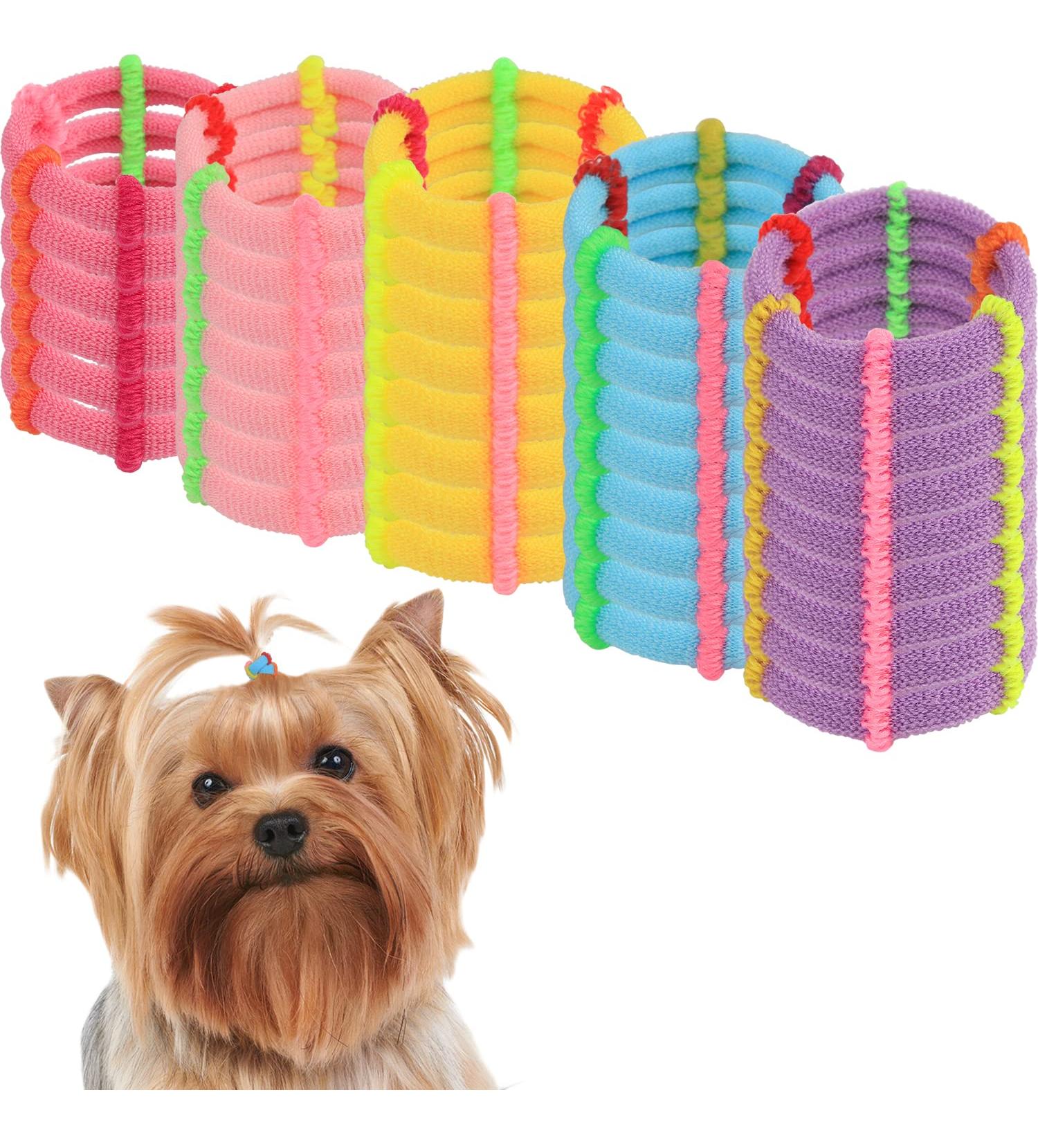 100 Colorful Puppy Rubber Bands Hair Ties for Small Dog Grooming | Super Stretch Nylon Hair Bows | Yorkie Accessories in Hot Pink, Yellow, Purple, Blue - Buy Online on GoSupps.com