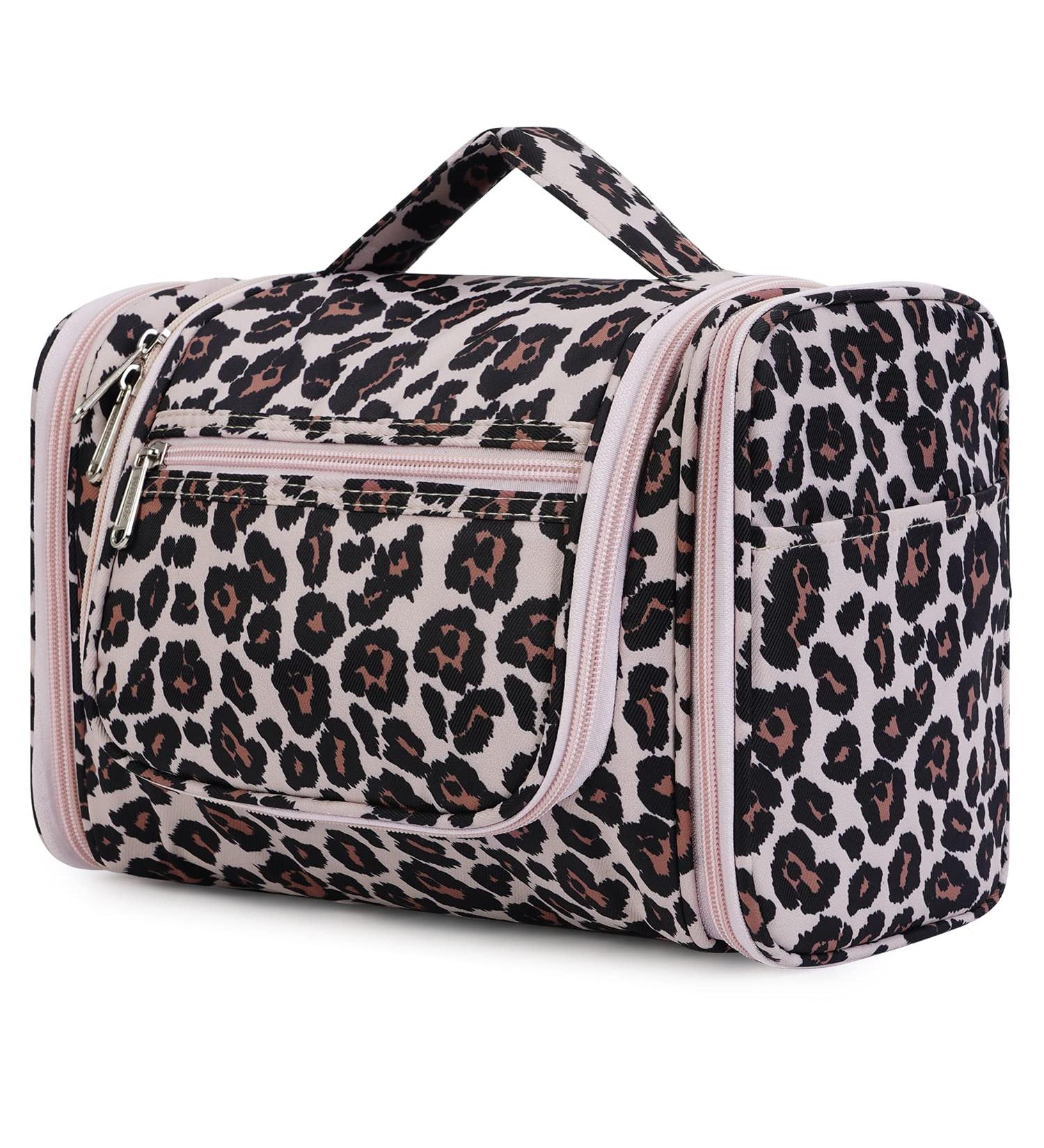 WANDF Large Hanging Toiletry Wash Bag Travel Organizer - Pink Leopard Print for Men and Women - Buy Online on GoSupps.com
