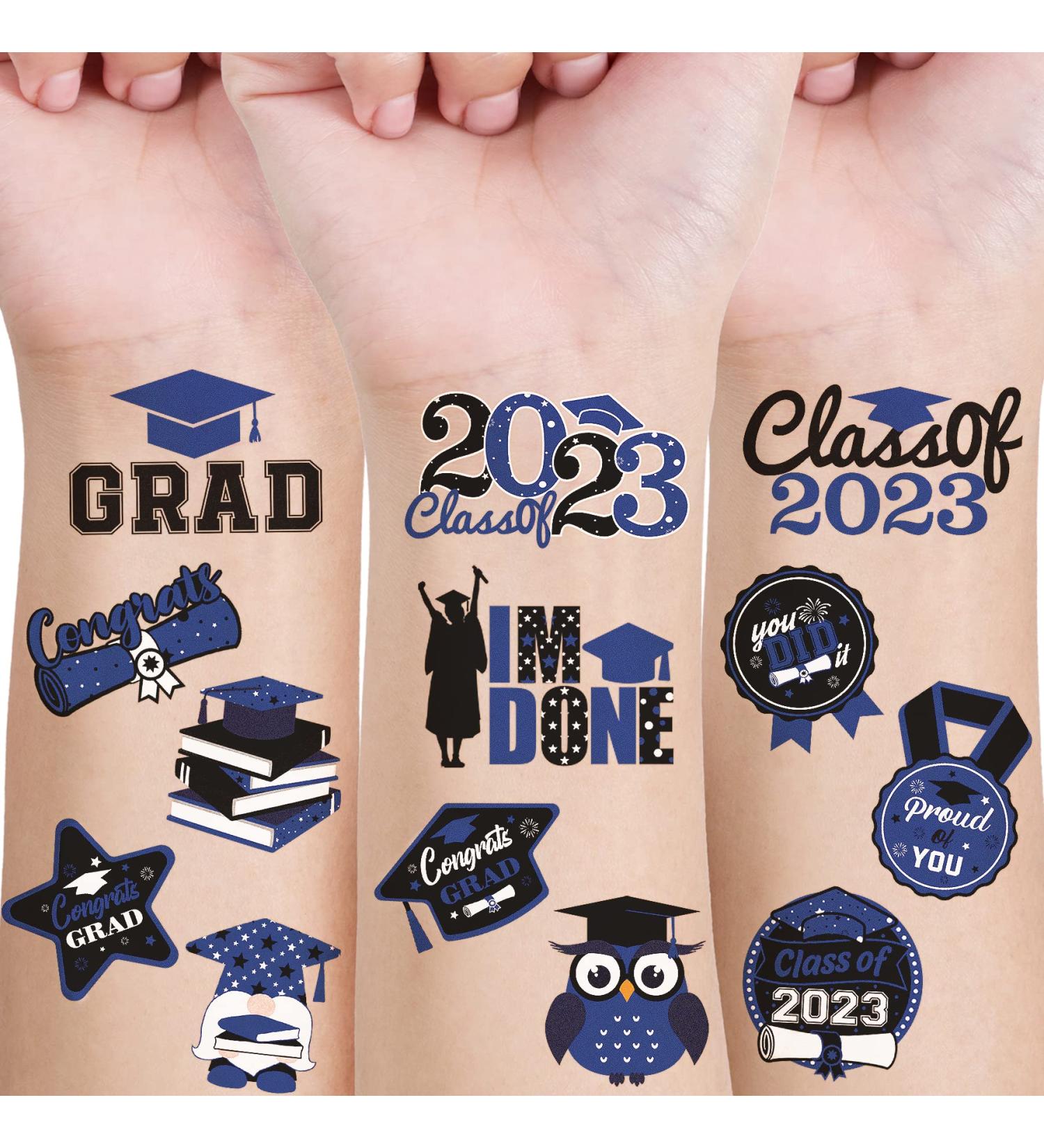 24 PCS Graduation Class of 2023 Temporary Tattoos - Blue Congrats Theme for High School & College Students - Graduation Party Favors - Buy Online on GoSupps.com