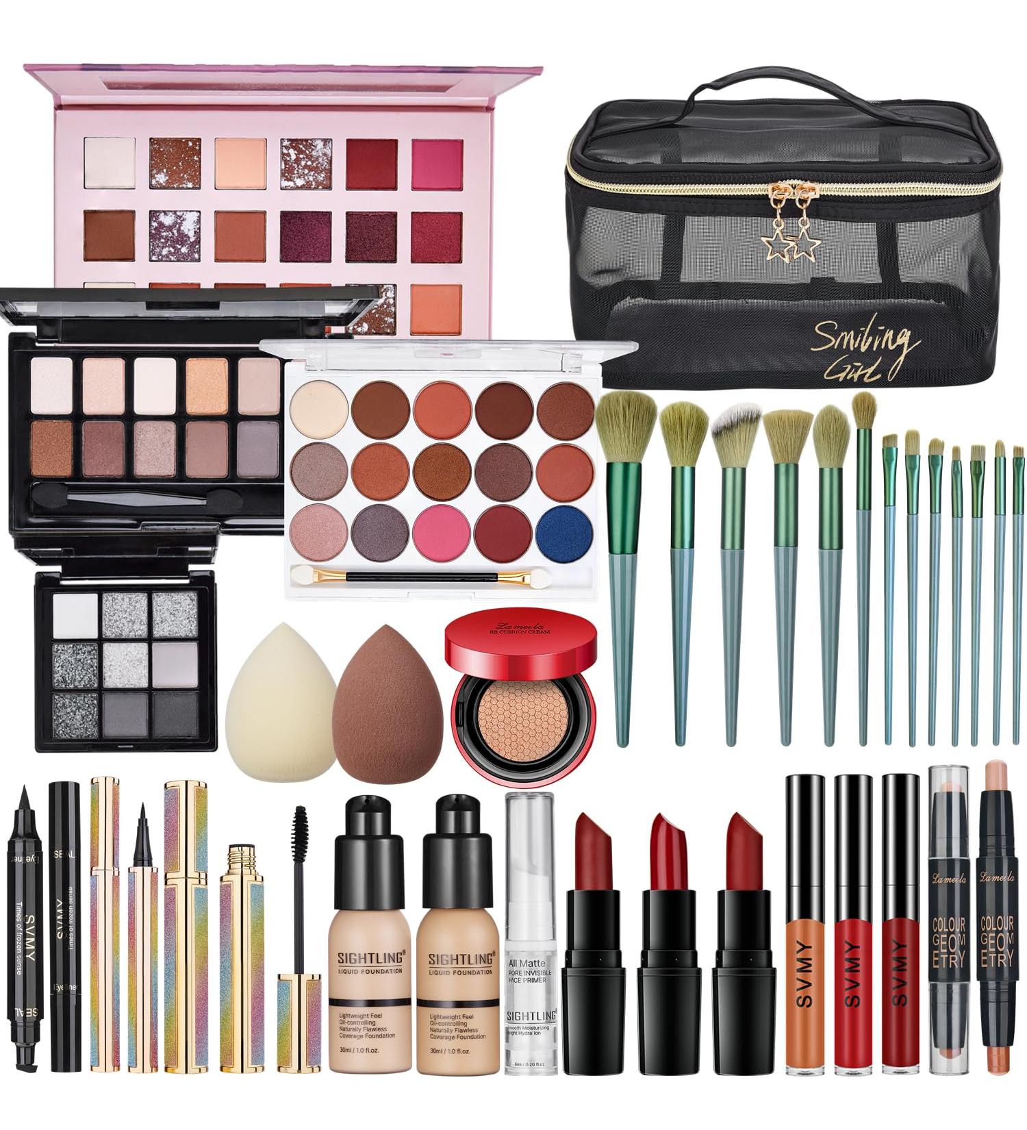 All In One Makeup Kit - Travel Friendly Full Makeup Set for Women & Girls | Foundation Eyeshadow Lipstick Eyeliner Mascara & Brushes - Buy Online on GoSupps.com