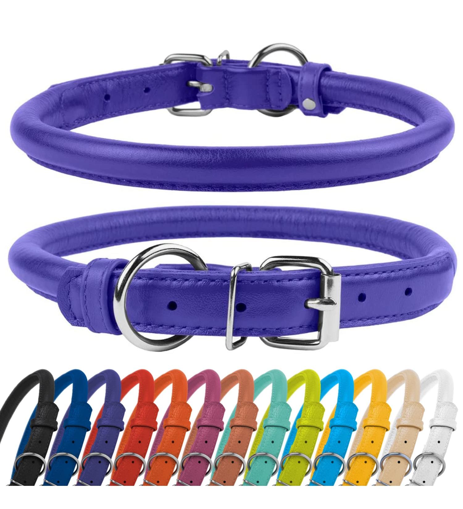 Collardirect Handmade Round Leather Dog Collar - Soft Padded Real Leather for Dogs & Cats | Adjustable 35-40 cm in Black Pink Red Purple Blue - Buy Online on GoSupps.com