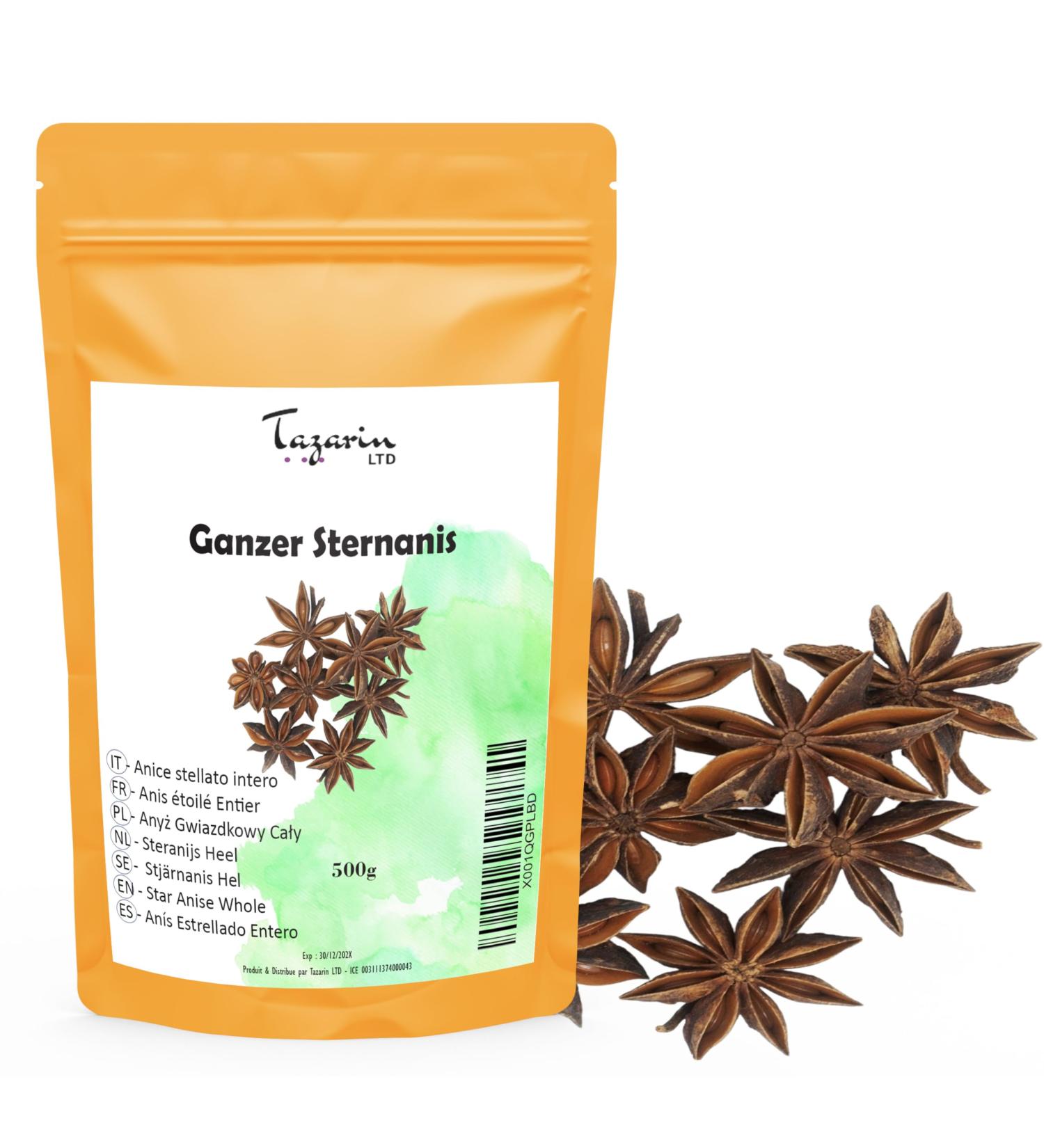  Tazarin LTD TazainLTD Whole Star Anise Capsules 500g - Beanie - Star Anise Capsules - Intense Flavour & Taste - Infusion Tea & Homemade Recipes - First Choice - Illicium Verum - 100% Natural | Quality - Buy Online on GoSupps.com