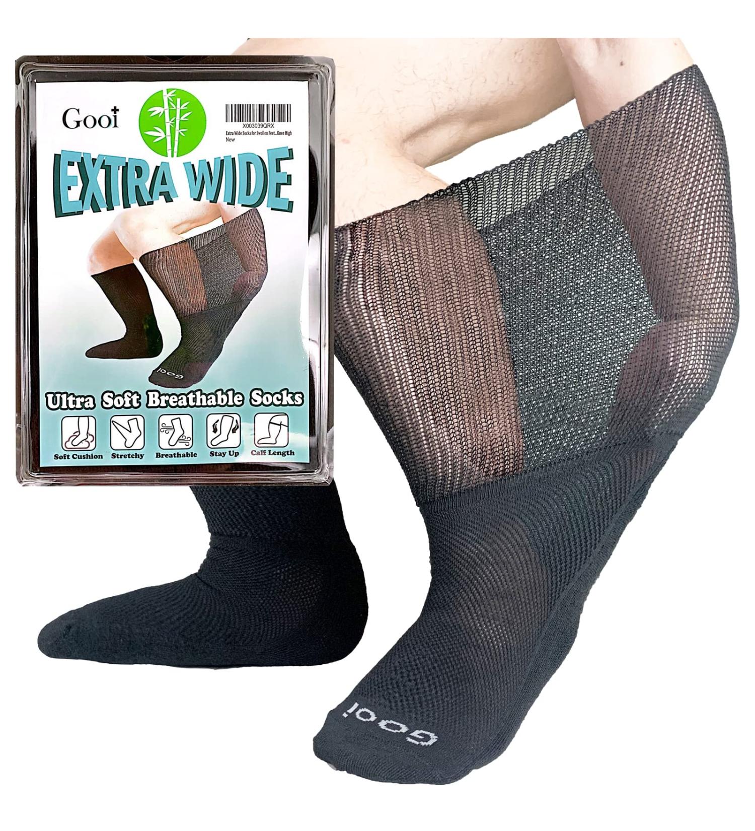 Gooi Extra Wide Socks | Soft Stretch for Swollen Feet | Men Women 10-15 | Non-Binding, Breathable | Bariatric Neuropathy Lymphedema Edema Relief - Buy Online on GoSupps.com