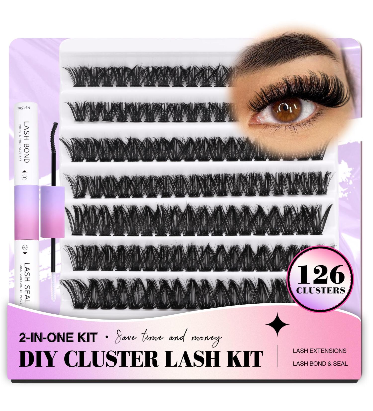 D Curl DIY Eyelash Extension Kit - 126 Fluffy Wispy Lash Clusters - Strong Hold - 80P-10-16mm Mix - Buy Online on GoSupps.com