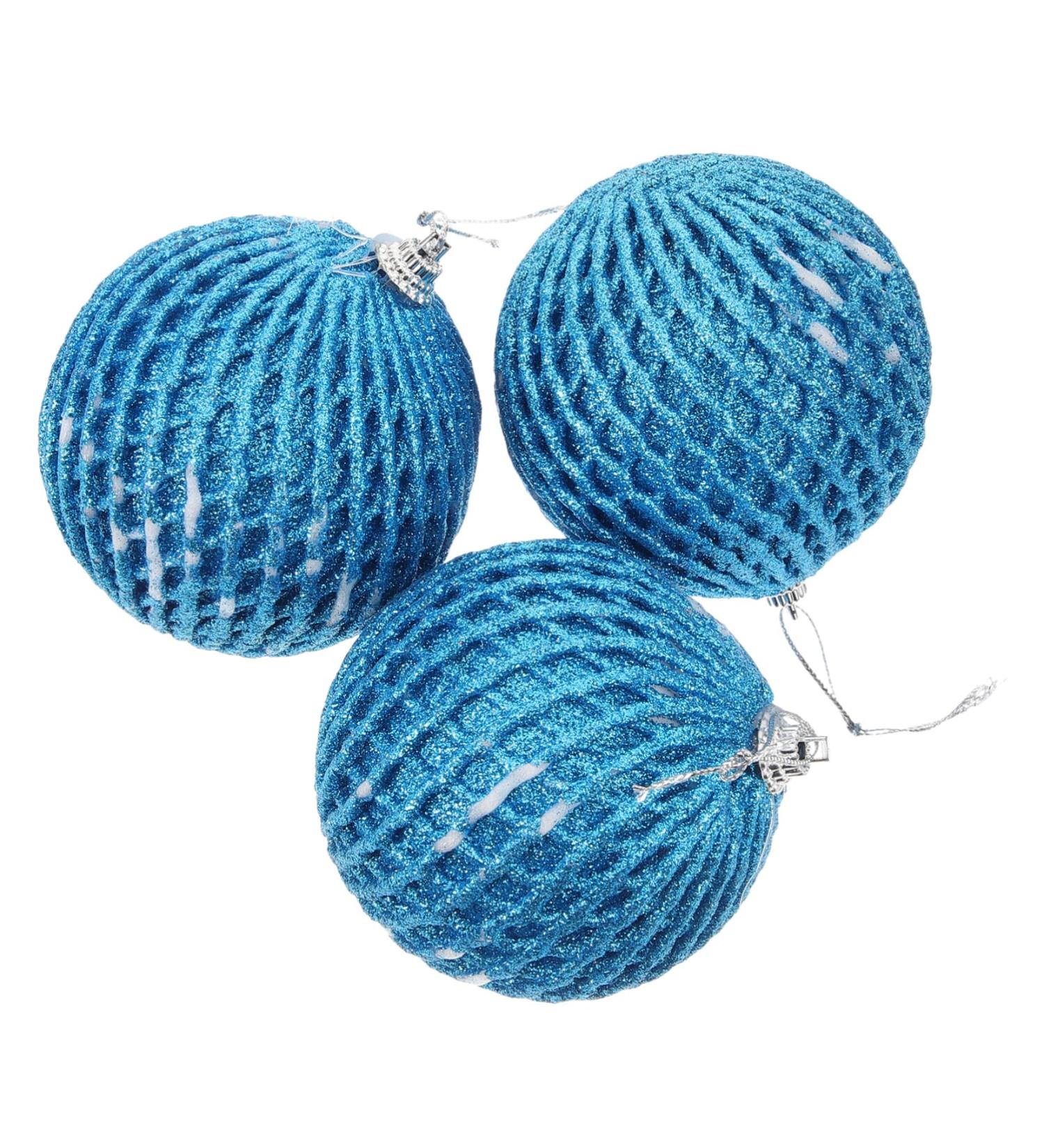 Zerodeko 3pcs Christmas Foam Ball Christmas Window Pendant Wrapped Hanging Ball Party The Tree Sticky Powder Blue 8X8X8CM - Buy Online on GoSupps.com