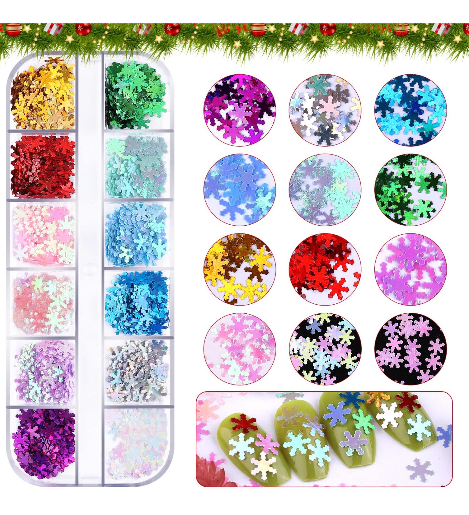 Ebanku 12 Grid Christmas Snowflake Nail Glitter | Sparkly Decoration for Holiday Parties - Buy Online on GoSupps.com