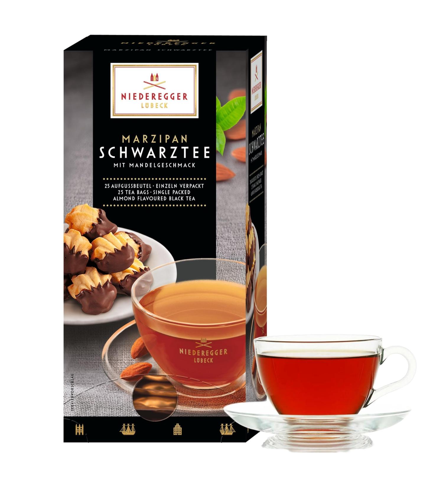 Marzipan Flavoured Black Tea (Almond) - Mothers Day Gifts - Tea Gifts Niederegger Schwarztee - 25 Wrapped Tea Bags - 43.75g - Buy Online on GoSupps.com