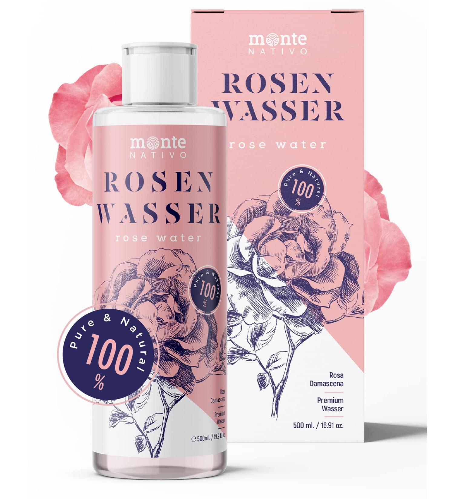 100% Pure Rose Water MonteNativo 500ml - 100% Natural and Pure Facial Skin Toner Natural Rose Hydrolat Tripple Purified Floral Rose Water - Buy Online on GoSupps.com