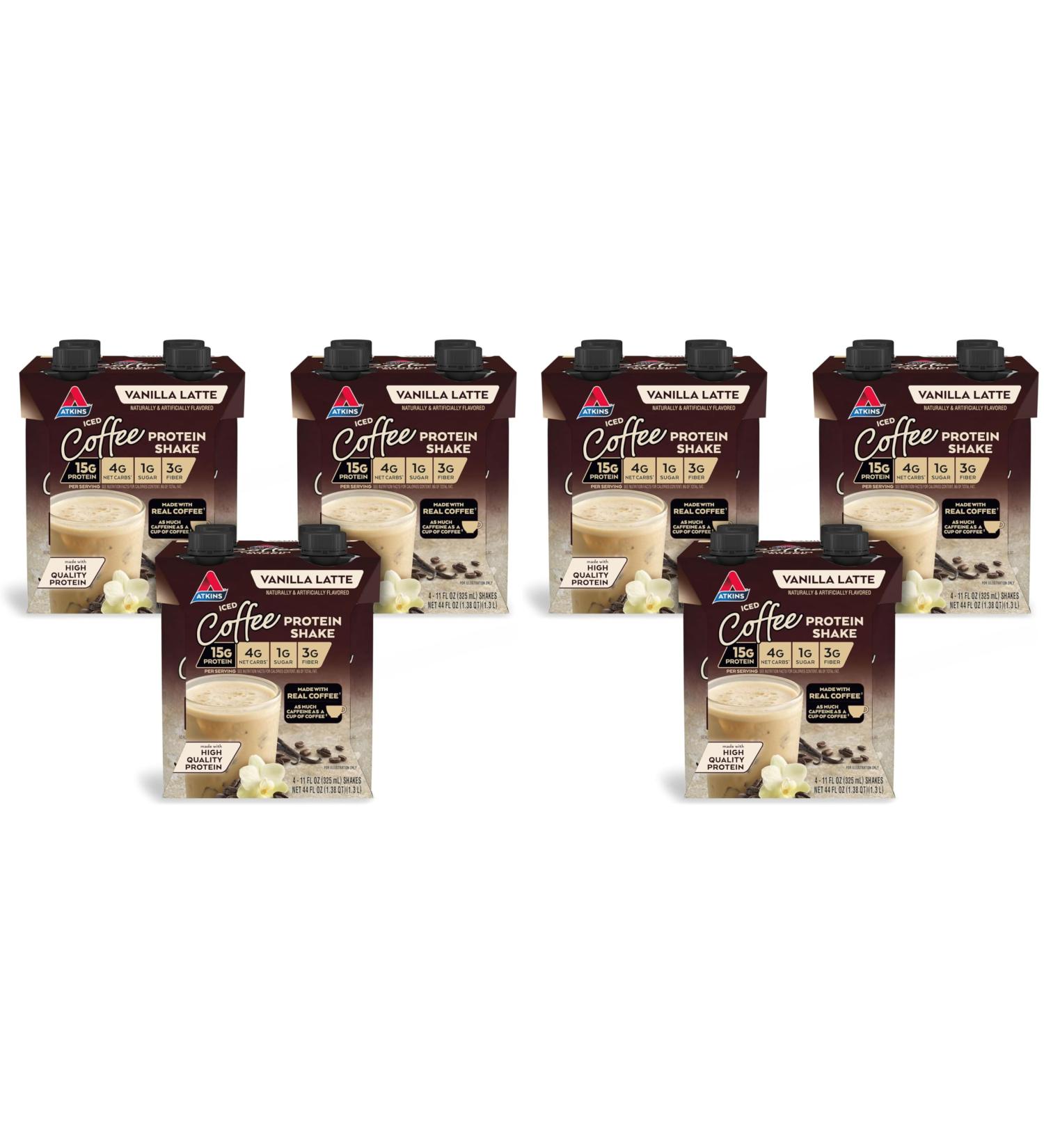 Atkins Iced Coffee Vanilla Latte Protein Shake 15g Protein Low Glycemic 4g Net Carb 1g Sugar Keto Friendly (Pack of 2) - Buy Online on GoSupps.com