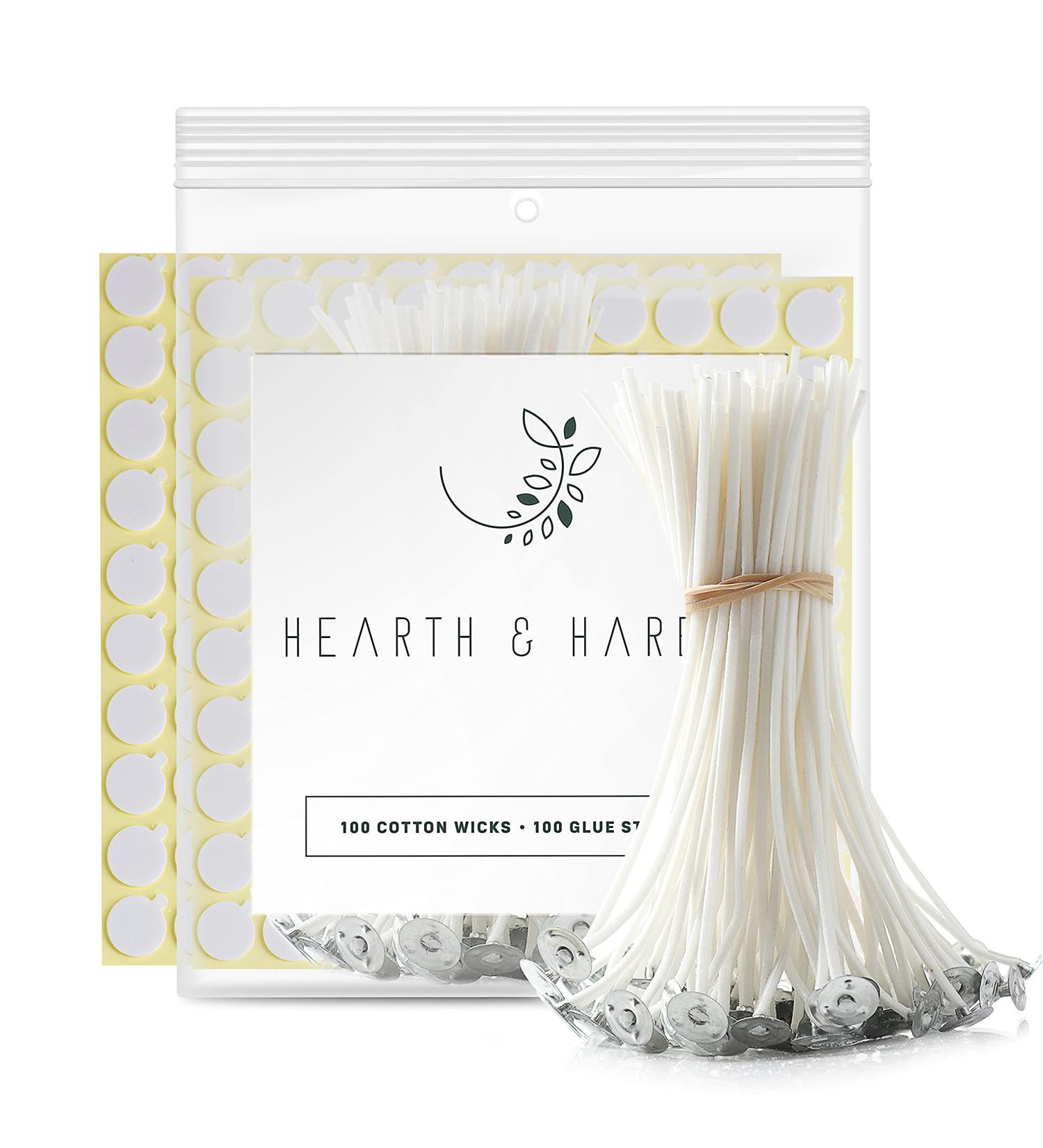Hearth and Harbor 6-Inch Cotton Candle Wicks with Double-Sided Heat Resistant Stickers - 100 Pack for Candle Making - Buy Online on GoSupps.com