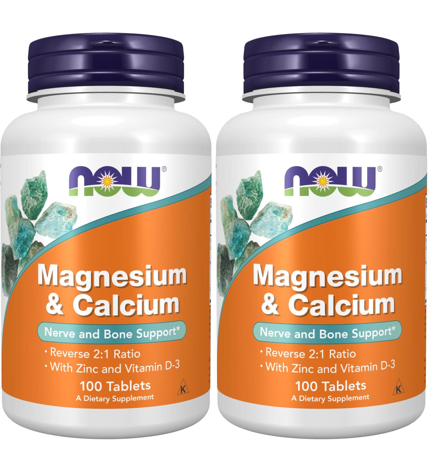 NOW Supplements Magnesium & Calcium with Zinc and Vitamin D-3 Nerve and Bone Support* 100 Tablets (Pack of 2) - Buy Online on GoSupps.com