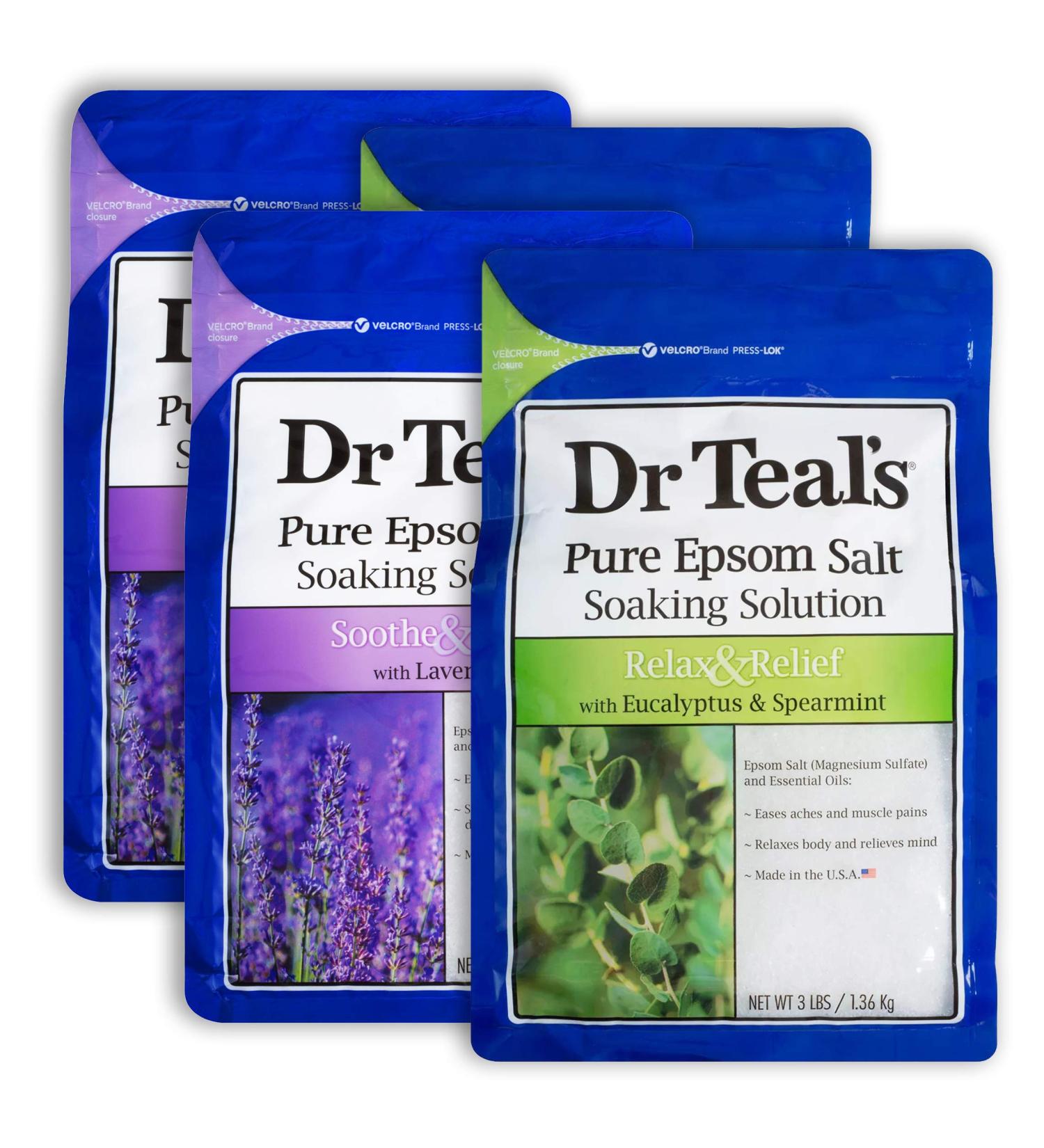 Dr. Teal's Epsom Salt 12 lb Bath Time Value Pack - Lavender & Eucalyptus Spearmint Soaking Salts - Buy Online on GoSupps.com