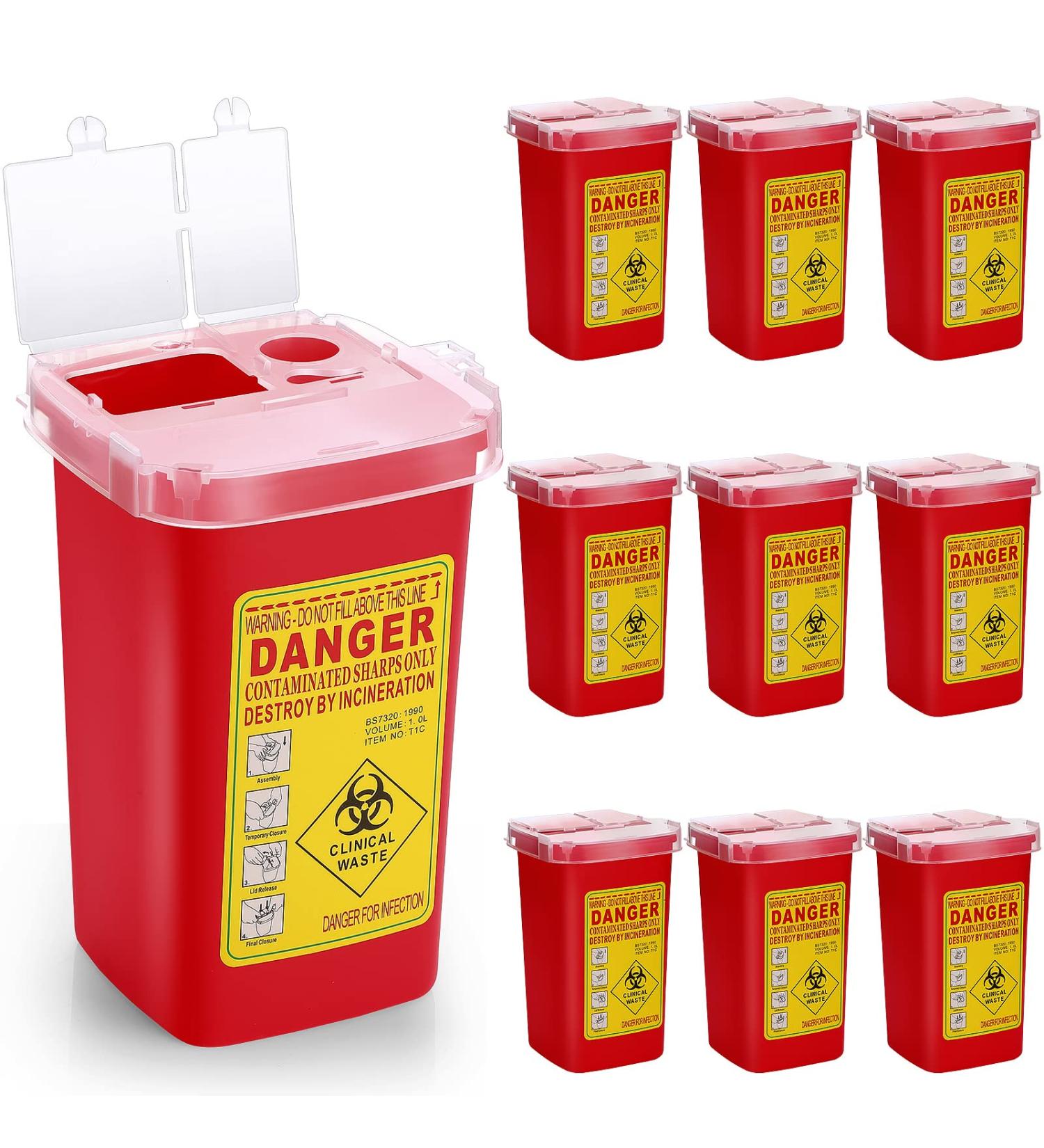 1 Quart Red Sharps Container - Small Portable Needle Disposal Bins for Home & Office Use (10 Pack) - Buy Online on GoSupps.com