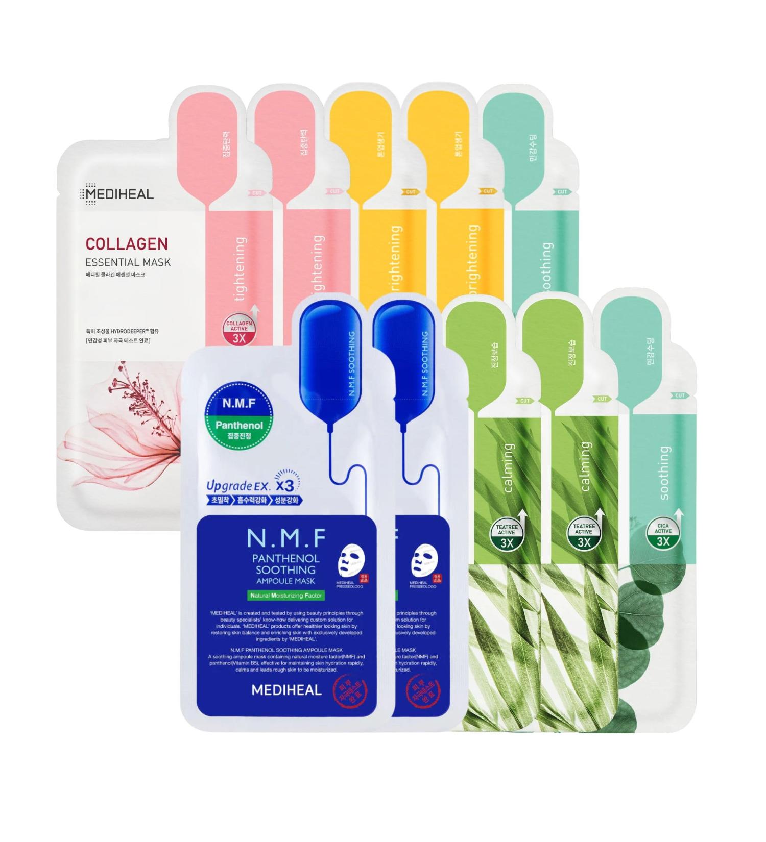 Mediheal Vita Tea Tree Madecassoside Collagen & NMF retinol moisturizing soothing and firming cloth masks from Korea 10 pieces 5 types of 2 pieces each - Buy Online on GoSupps.com