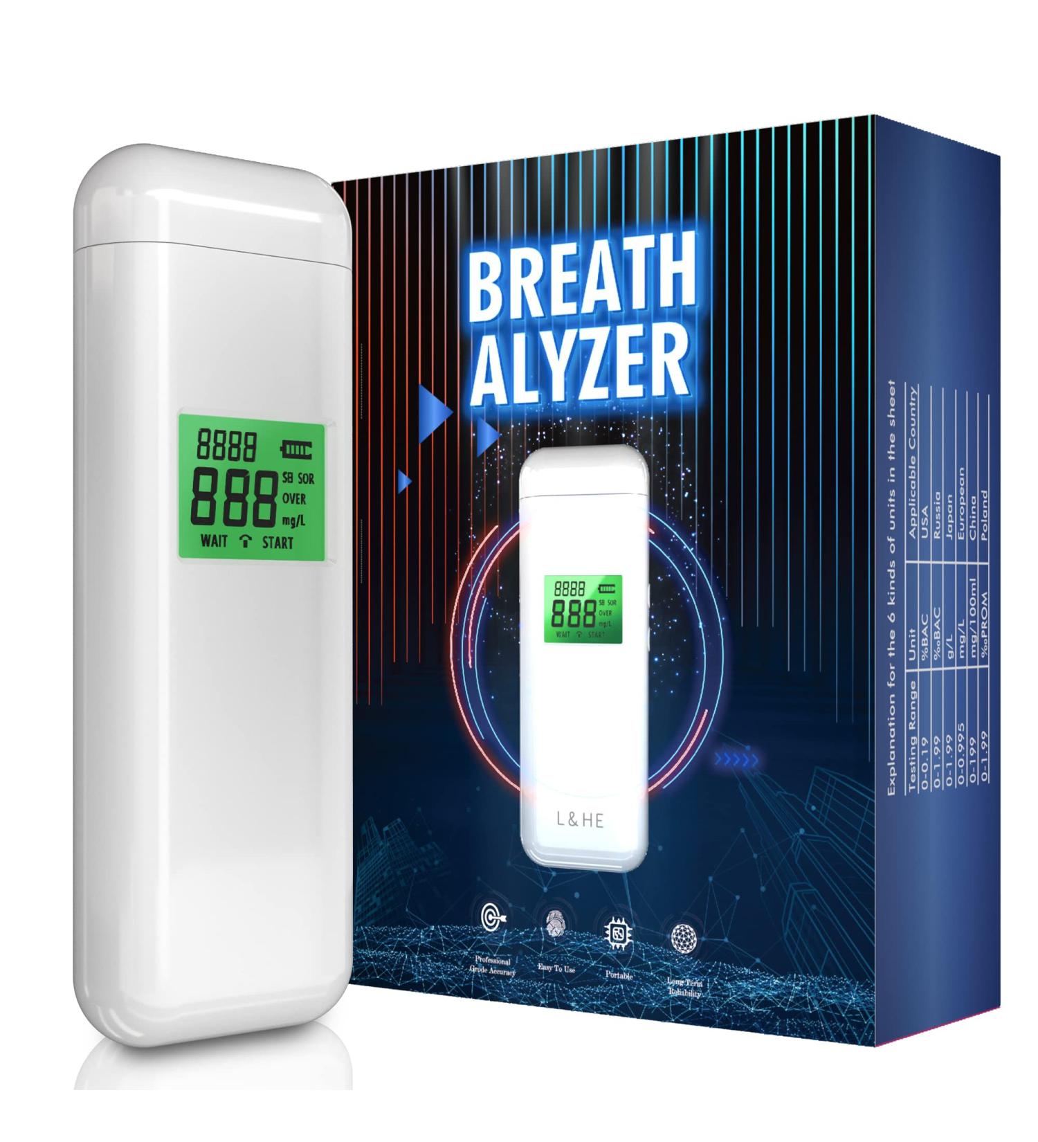 L&HE Professional-Grade Breathalyzer with HD LCD Display and Memory Function - Accurate Alcohol Tester for Home Parties - Buy Online on GoSupps.com
