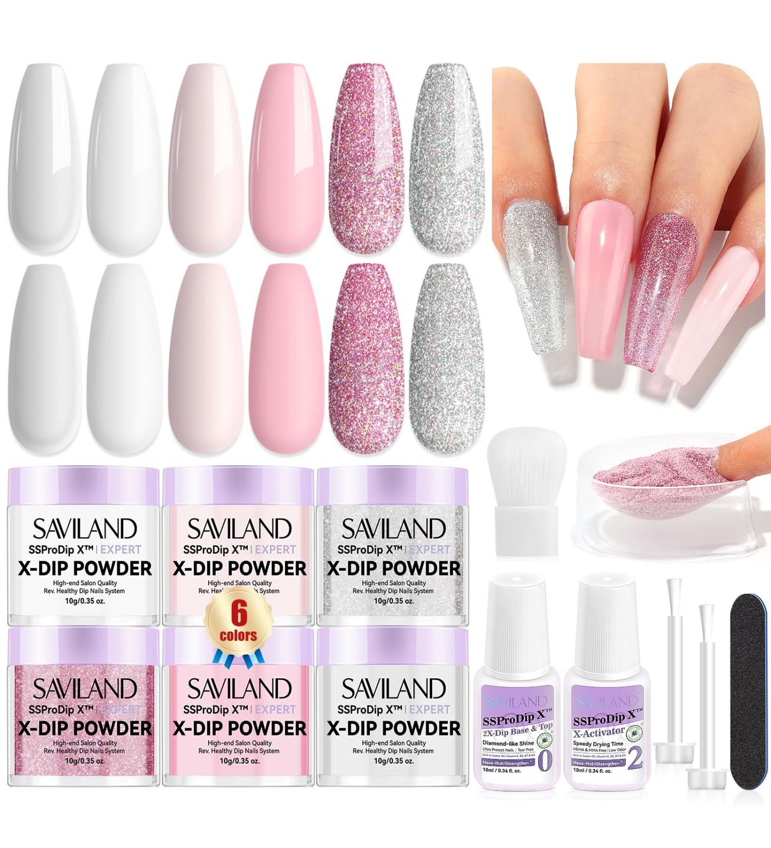 Saviland Dip Powder Nail Kit: 6 Classic Colors Nail Dip Powder with Vitamin Castor Oil Dip Base & Top Coat Activator Keratin Nail Dip Powder Starter Kit for French Nail Art Manicure Salon - Buy Online on GoSupps.com