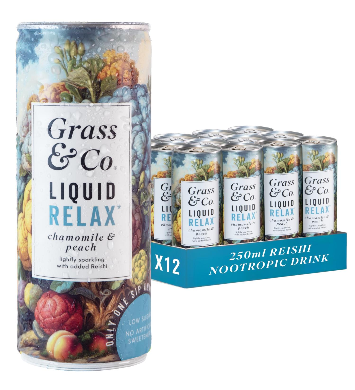  Grass & Co. Grass & Co. Nootropics Drinks with magnesium ashwagandha vitamin B12 vitamin B6 Reishi mushroom and more | Liquid relaxation | Chamomile and peach | Lightly sparkling | Vegan | - Buy Online on GoSupps.com