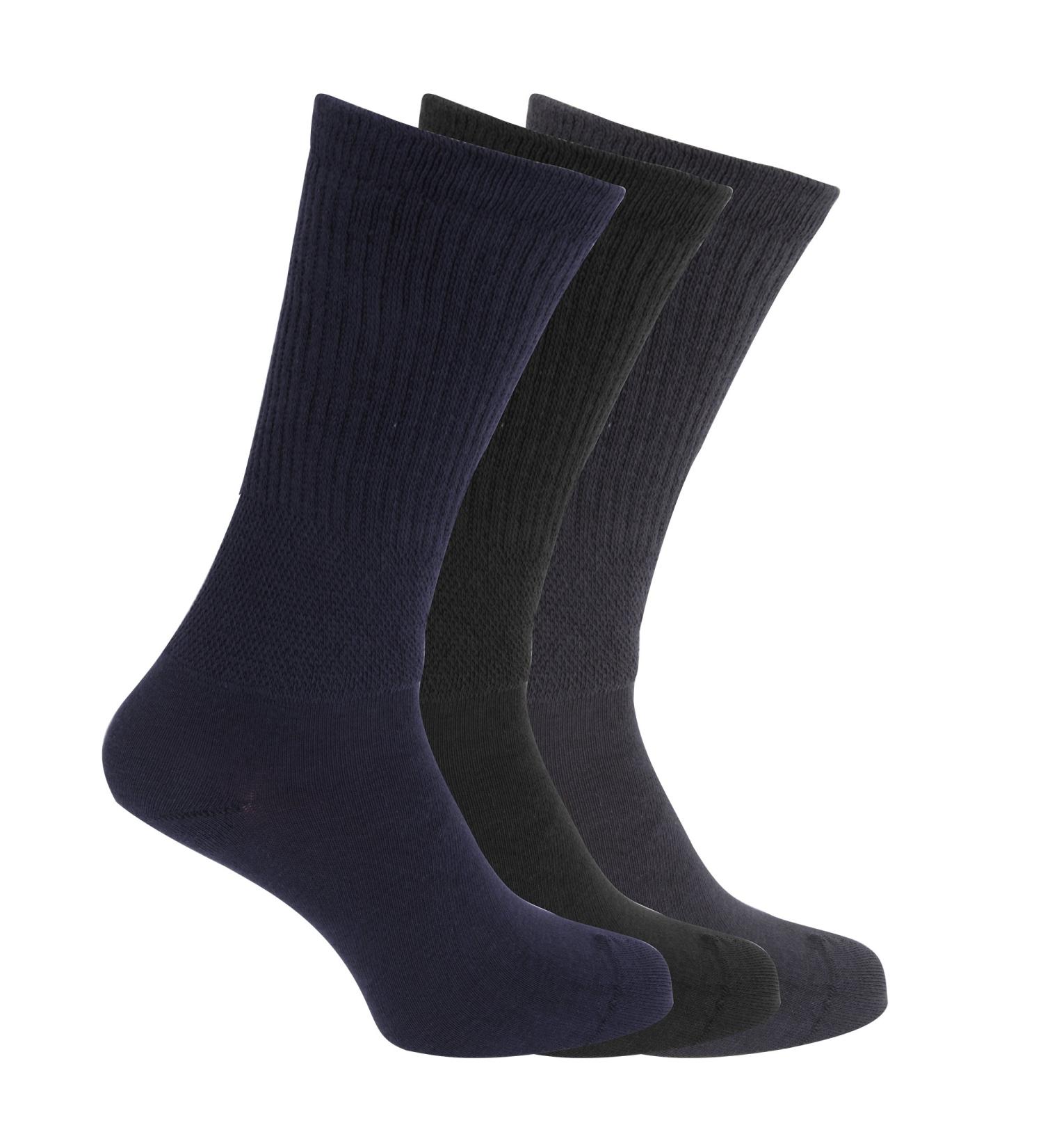 Men's Extra Wide Comfort Fit Diabetic Socks (3 Pairs) US 7-12 Navy/Black - Wide Feet Support - Buy Online on GoSupps.com