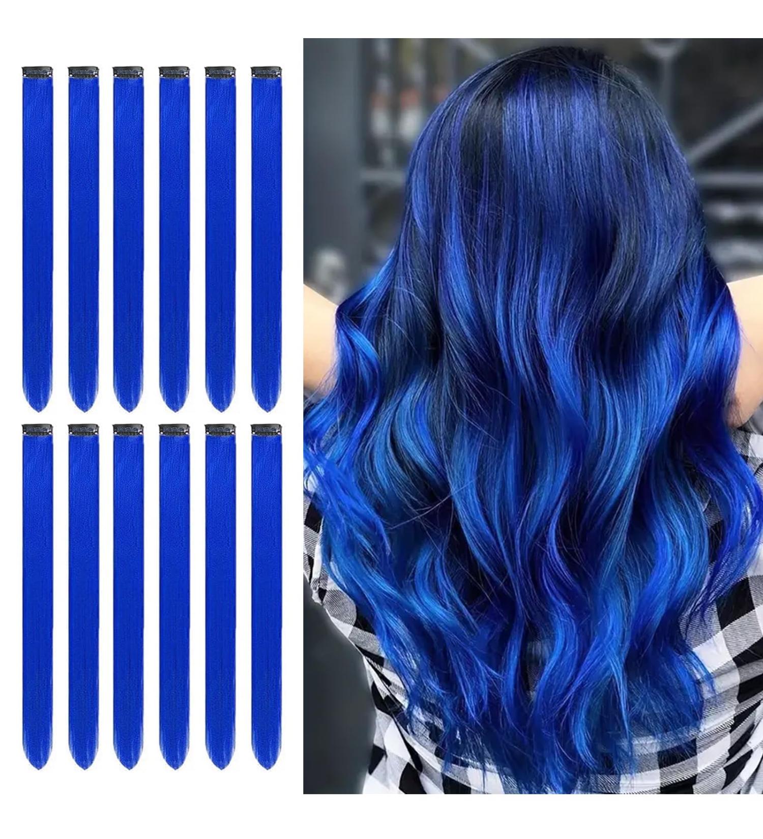 12 PCS Blue Hair Extensions Clip in 22Inch Blue Hair Extensions Colorful Straight Extensions Hair Highlights Accessories for Kid Girls Women Party Hair Decor 12pcs-Blue - Buy Online on GoSupps.com