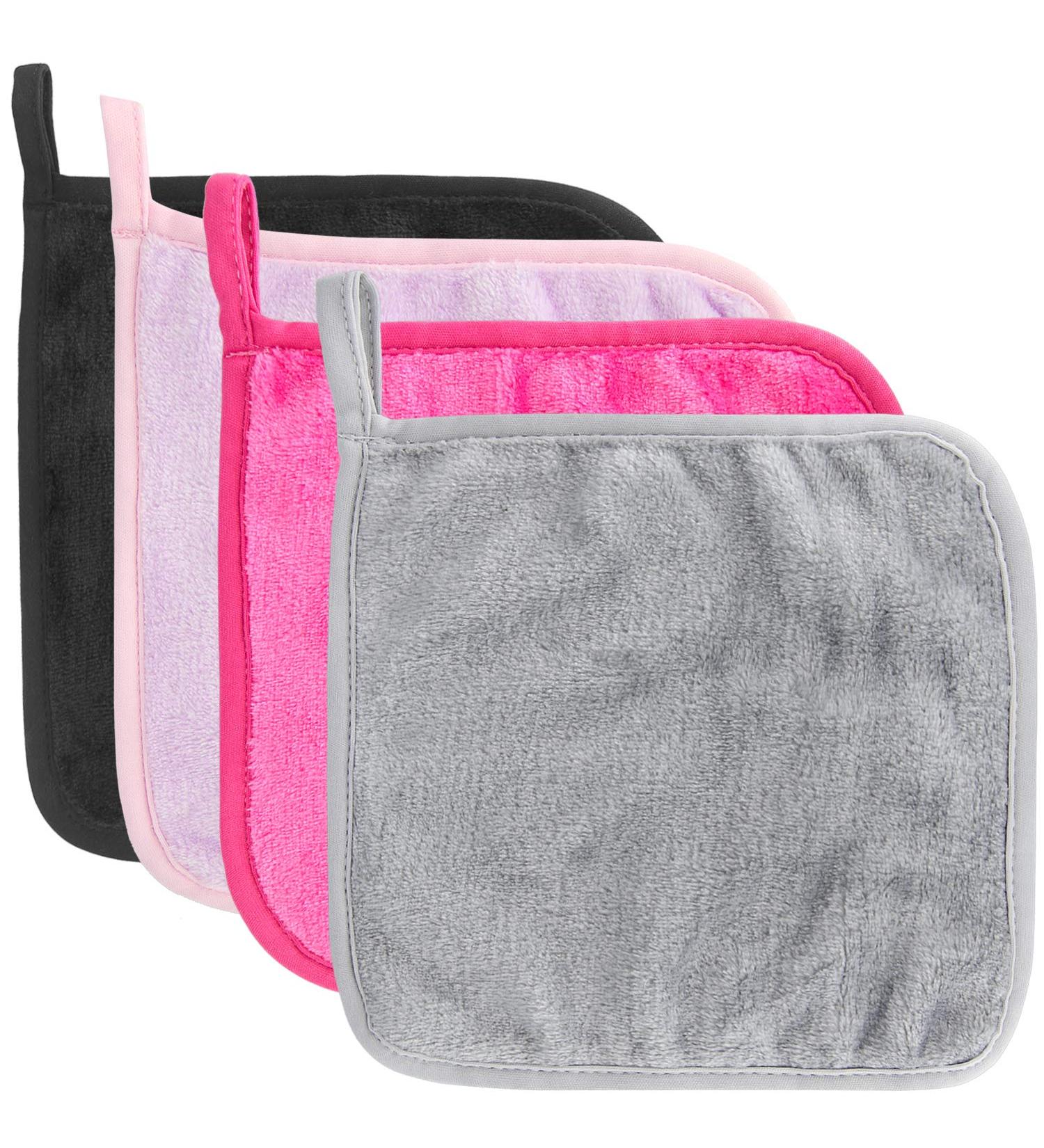 4 Pack Microfiber Fleece Makeup Remover Cloths - Ultra Soft Chemical Free Reusable Facial Towels for All Skin Types - 8x8 Inch - Buy Online on GoSupps.com
