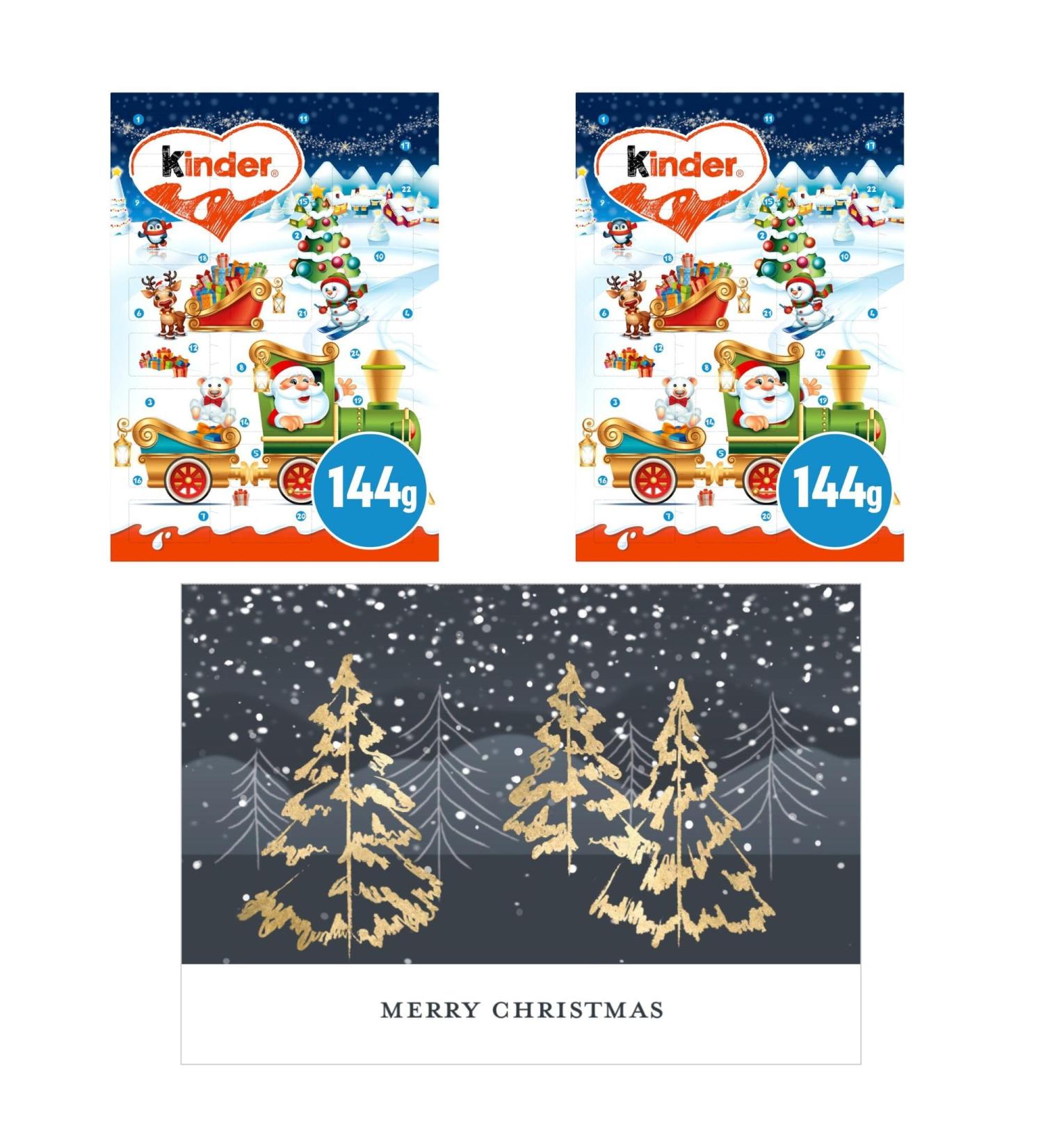 Set of 2 Advent Calendars containing a Kinder Advent Calendar 144 g Set of 2 with Christmas card with envelope - Buy Online on GoSupps.com