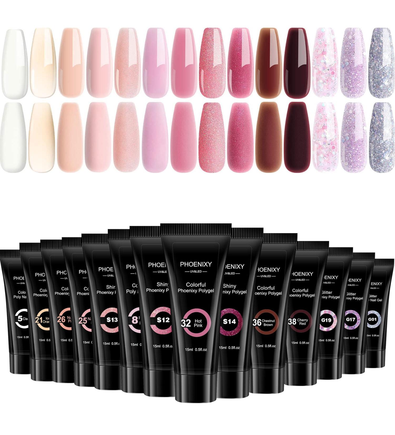 Poly Nail Gel Kit - 14 Color 15ml Builder Gel Set for Nail Extensions - Rose Pink Series - Ideal Gift for Women - Buy Online on GoSupps.com