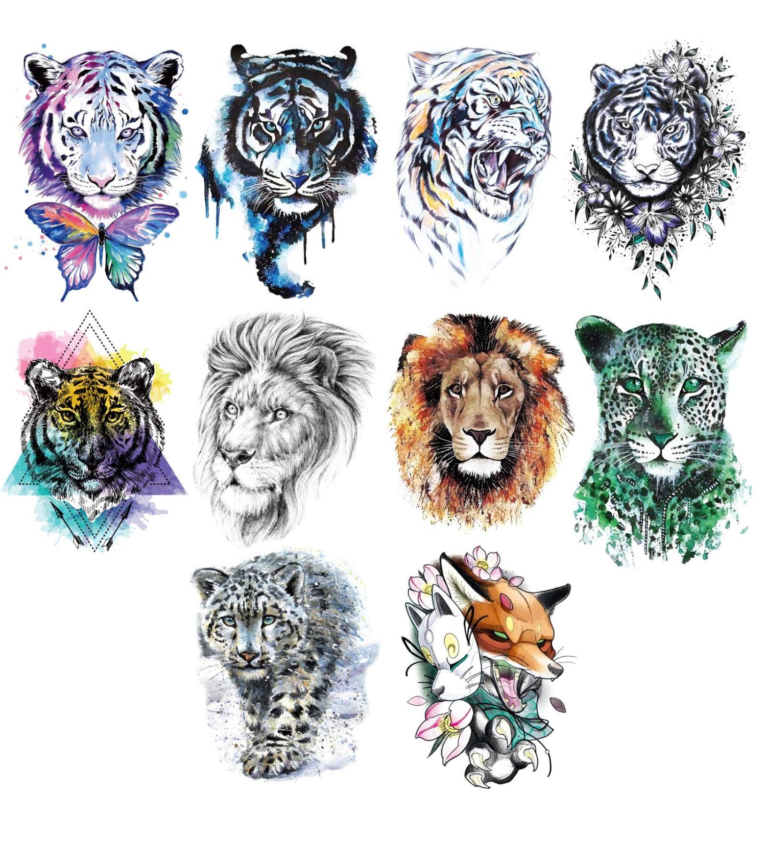 Large Tiger Temporary Tattoos - Waterproof 3D Animals Lion Sticker for Men, Women & Kids - Pack of 10 Sheets - Buy Online on GoSupps.com