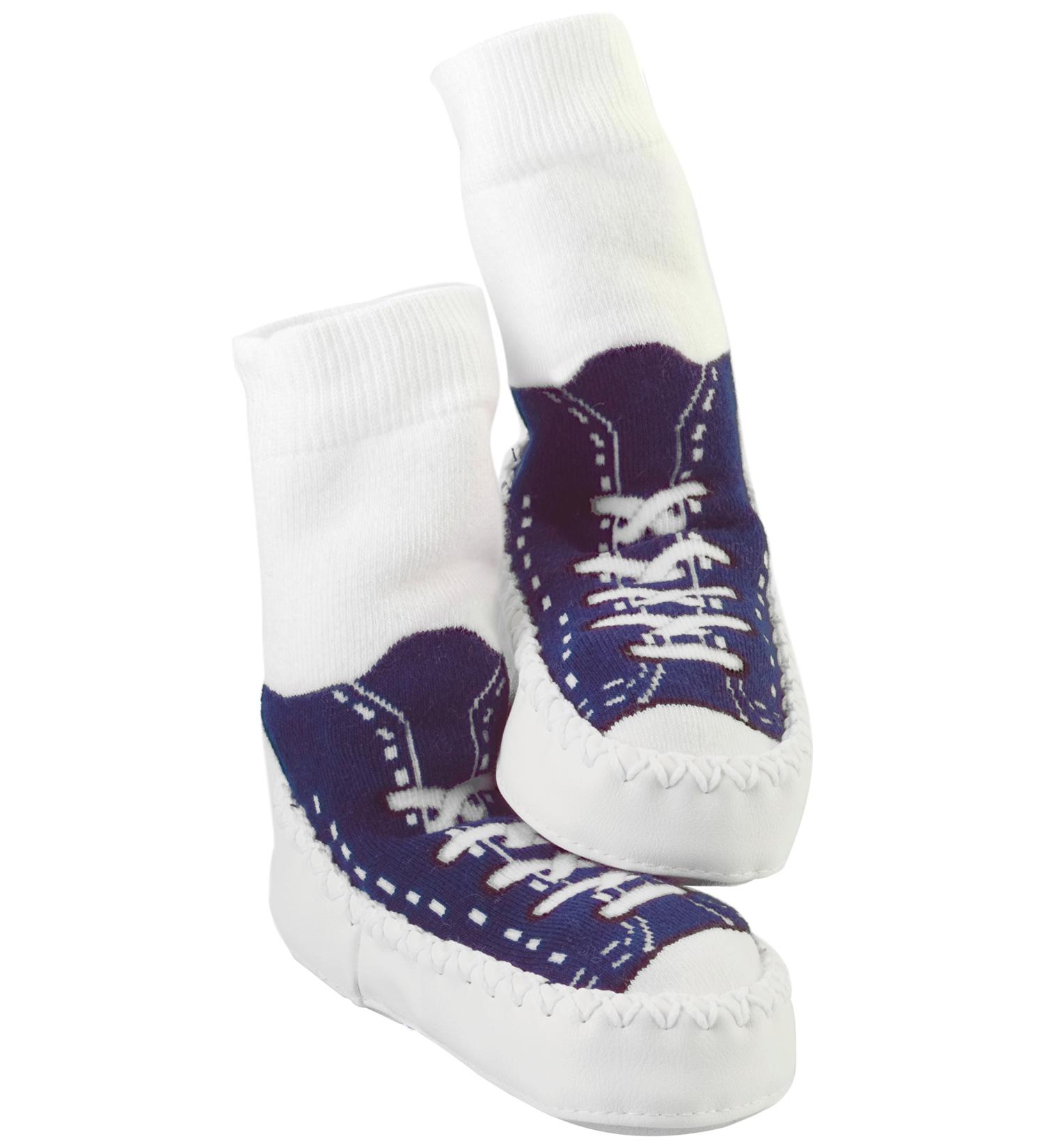 Mocc Ons moccasin washable leather sole slipper socks (24-36 Months Sneaker Navy) 2-3 Years Sneaker Navy