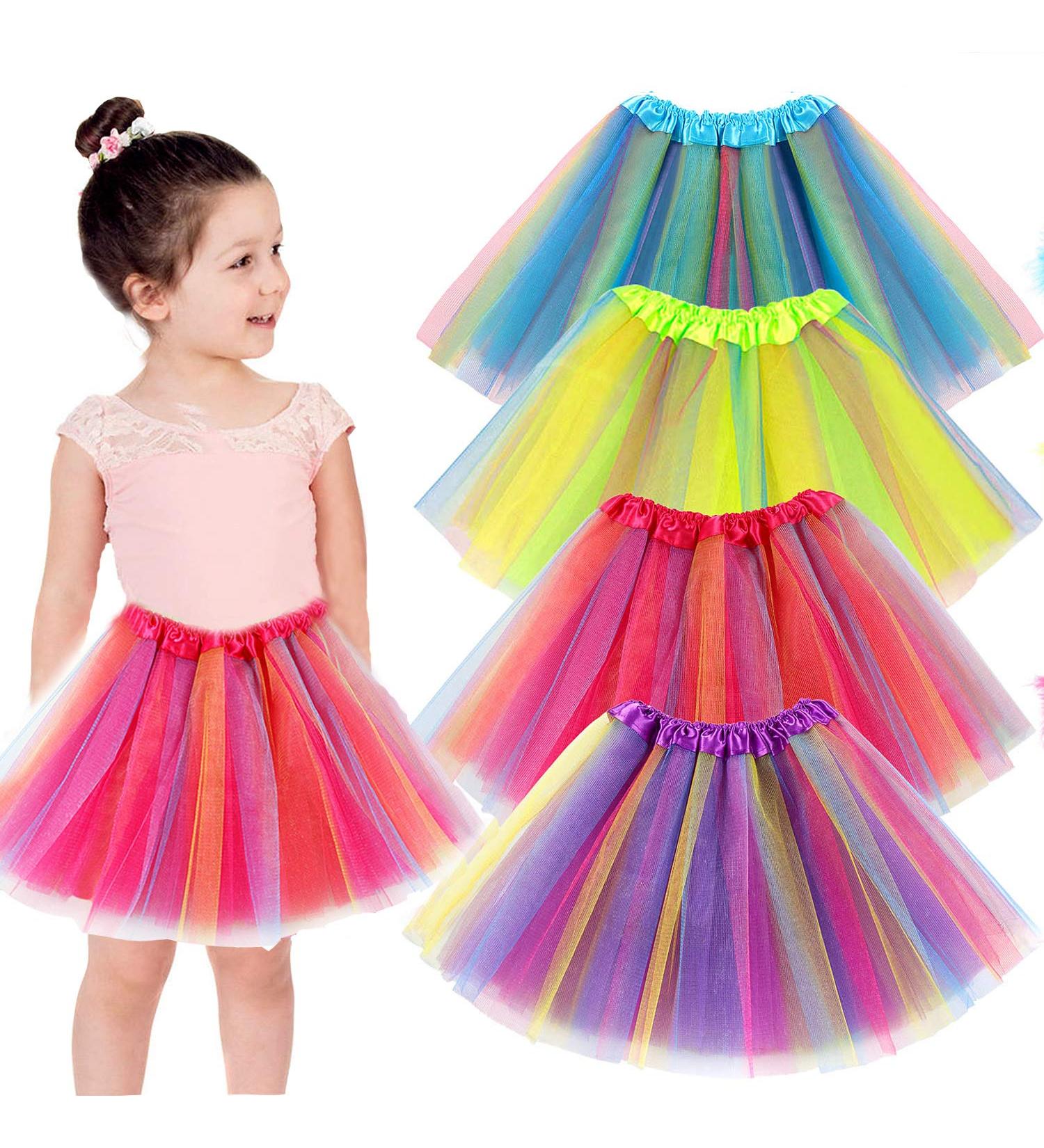 Vamei 4-Pack Tulle Skirts for Girls | Rainbow Tutu Dresses for Kids | Princess Ballet Pettiskirts for Halloween & Carnival - Buy Online on GoSupps.com