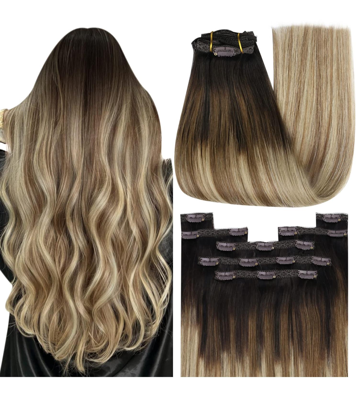 Youngsee Balayage Clip-in Hair Extensions | Real Hair Brown to Blonde | 35cm - 7PCS - Buy Online on GoSupps.com