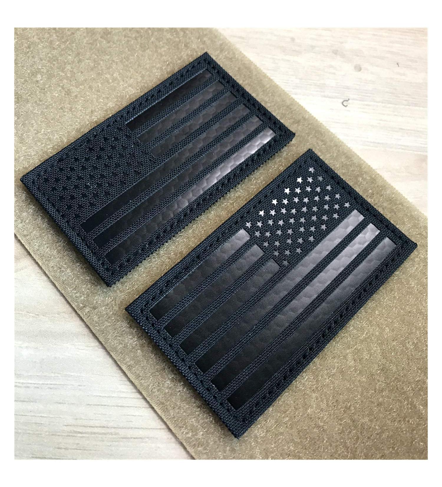 Infrared IR US American Flag Patch Set - Tactical Vest Patches - 2x3.5 - Hook-Fastener Backing - Black - 1 Left + 1 Right - Buy Online on GoSupps.com