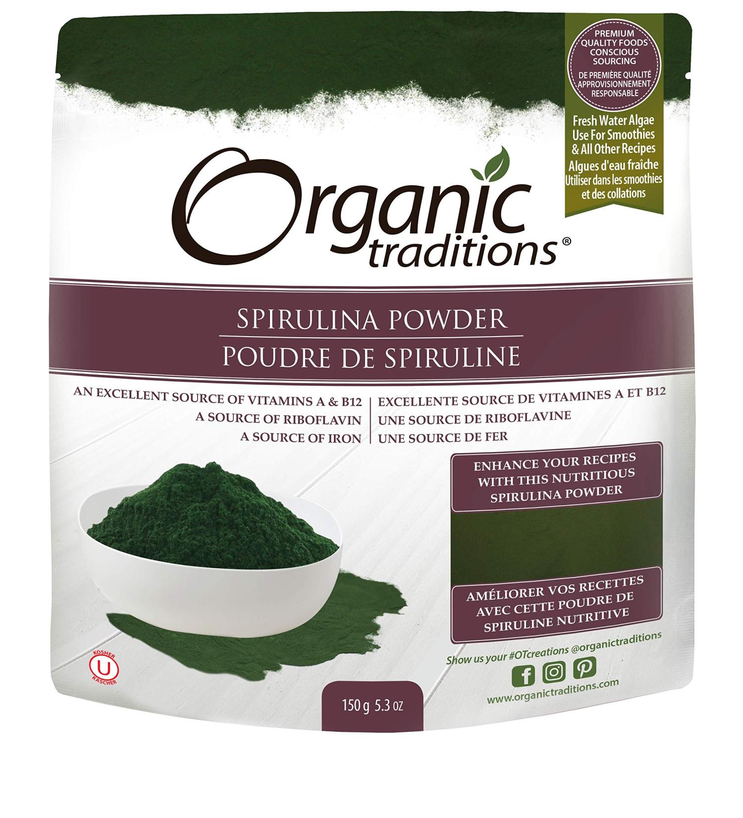 Organic Traditions Spirulina Powder 5.3 oz | Nutrient-Dense Superfood for Energy & Wellness - Buy Online on GoSupps.com