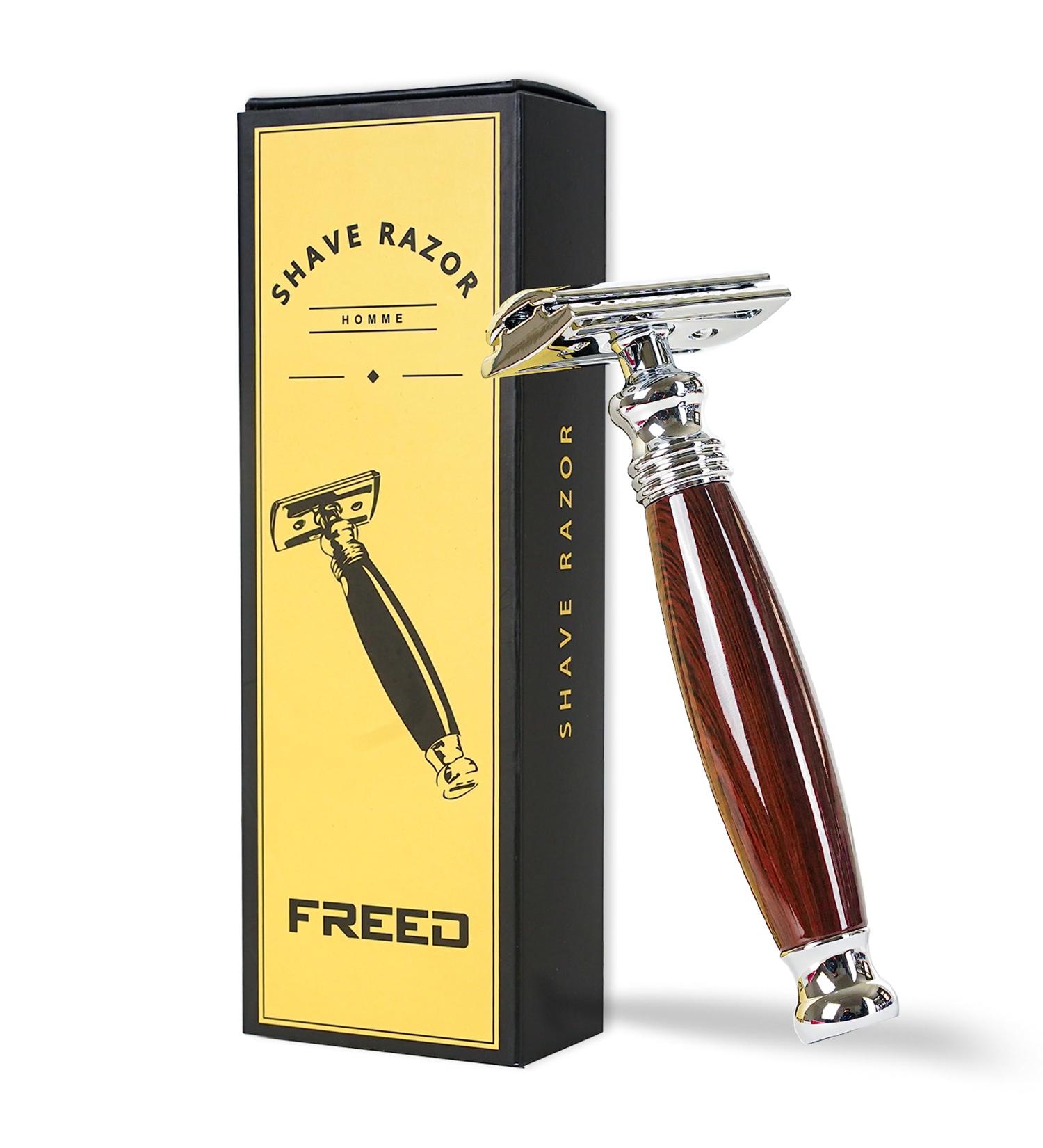 FREED Double Edge Razor - Elegant Purple Sandalwood Aluminum Handle 10 Japanese 6cr13 Stainless Steel Blades - Perfect Gift for Men & Fathers - Buy Online on GoSupps.com