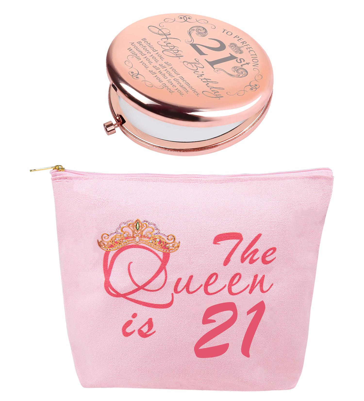 21st Birthday Gifts for Her - Finally 21 Rose Gold Decorations with Mirror and Bag - Perfect Gift for 21 Year Old Women - Buy Online on GoSupps.com