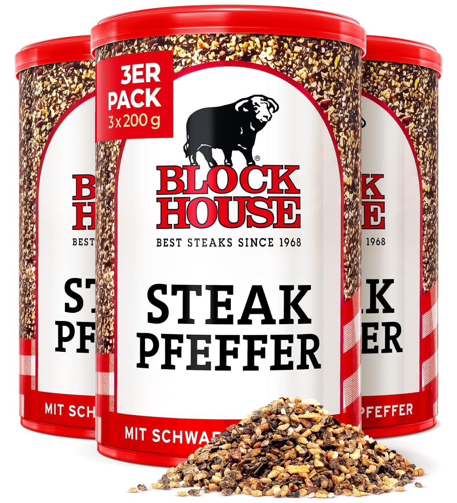 Block House Steak Pepper - Premium Black Pepper Spice Mix 3x200g | Restaurant Quality Seasoning for Perfect Steaks - Buy Online on GoSupps.com