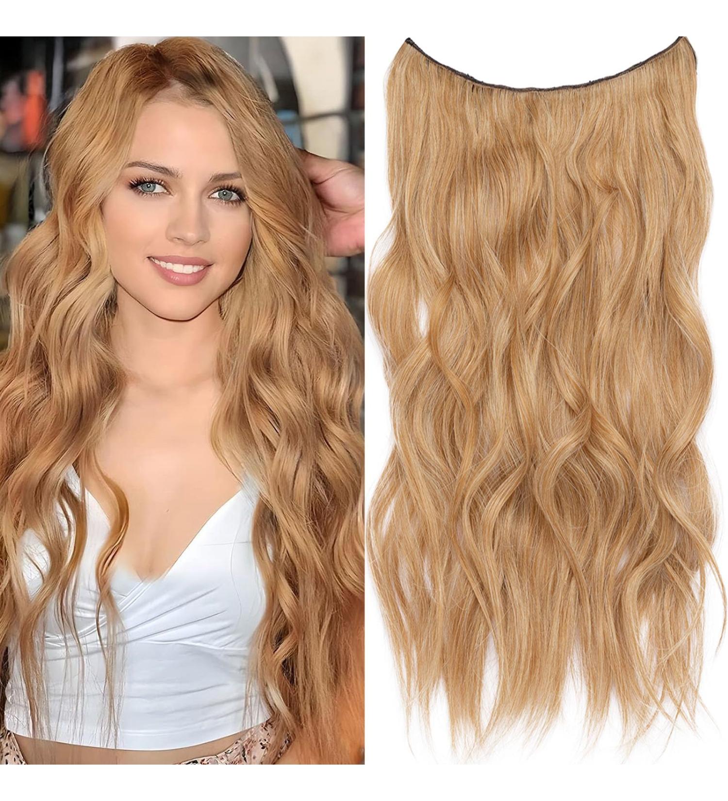 Samtress Invisible Wire Hair Extensions with Transparent Wire Adjustable Size 4 Secure Clips 20 Inch Long Wavy Secret Hairpiece for Women (#C2) - Buy Online on GoSupps.com