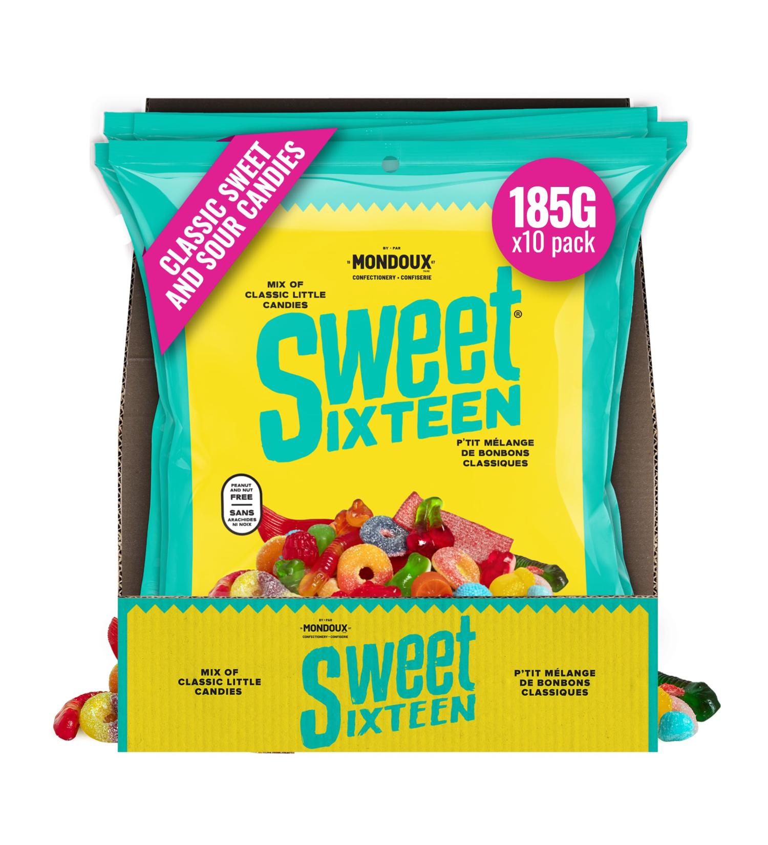 Sweet Sixteen Original Candy Classic Mix of Sweet and Sour-Coated Gummies 10 packs x 185g Peanut & Nut-Free Candies Soft Chewy and Always Fresh 185 g (Pack of 10) - Buy Online on GoSupps.com